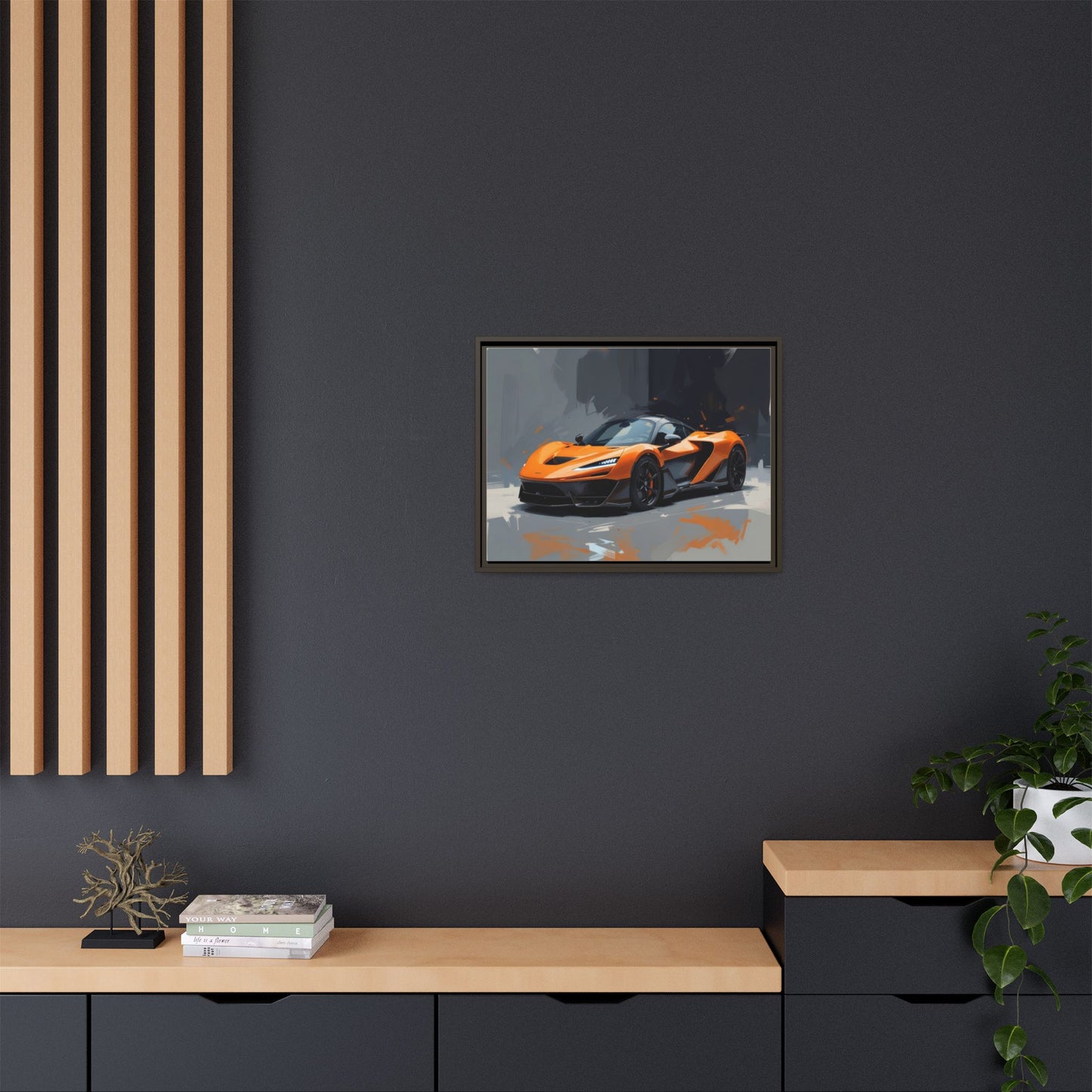 Framed Matte Canvas — Orange Sports Car Print