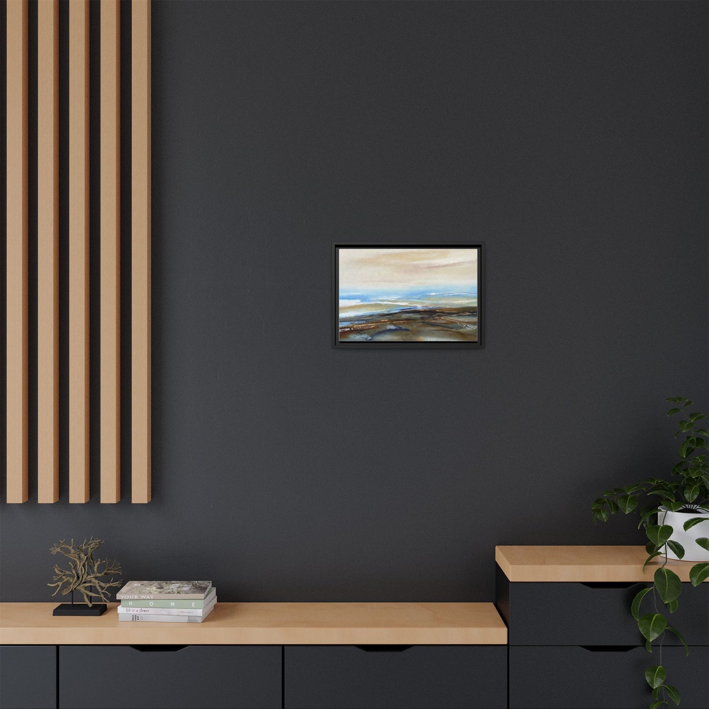 Framed Abstract Seascape Matte Canvas — Coastal Blue & Earth Tone Wall Art