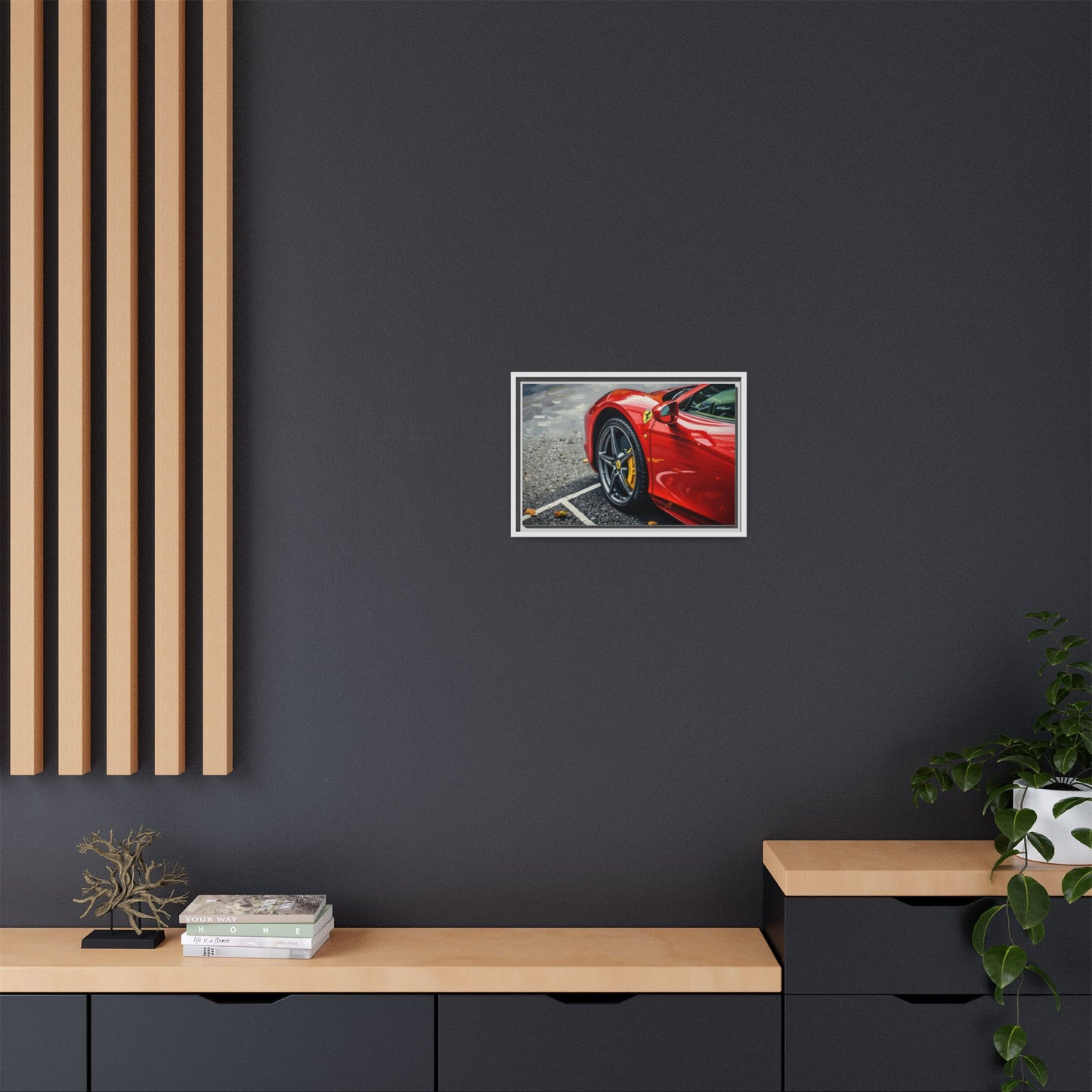 Framed Matte Canvas: Red Sports Car Close-Up Art Print