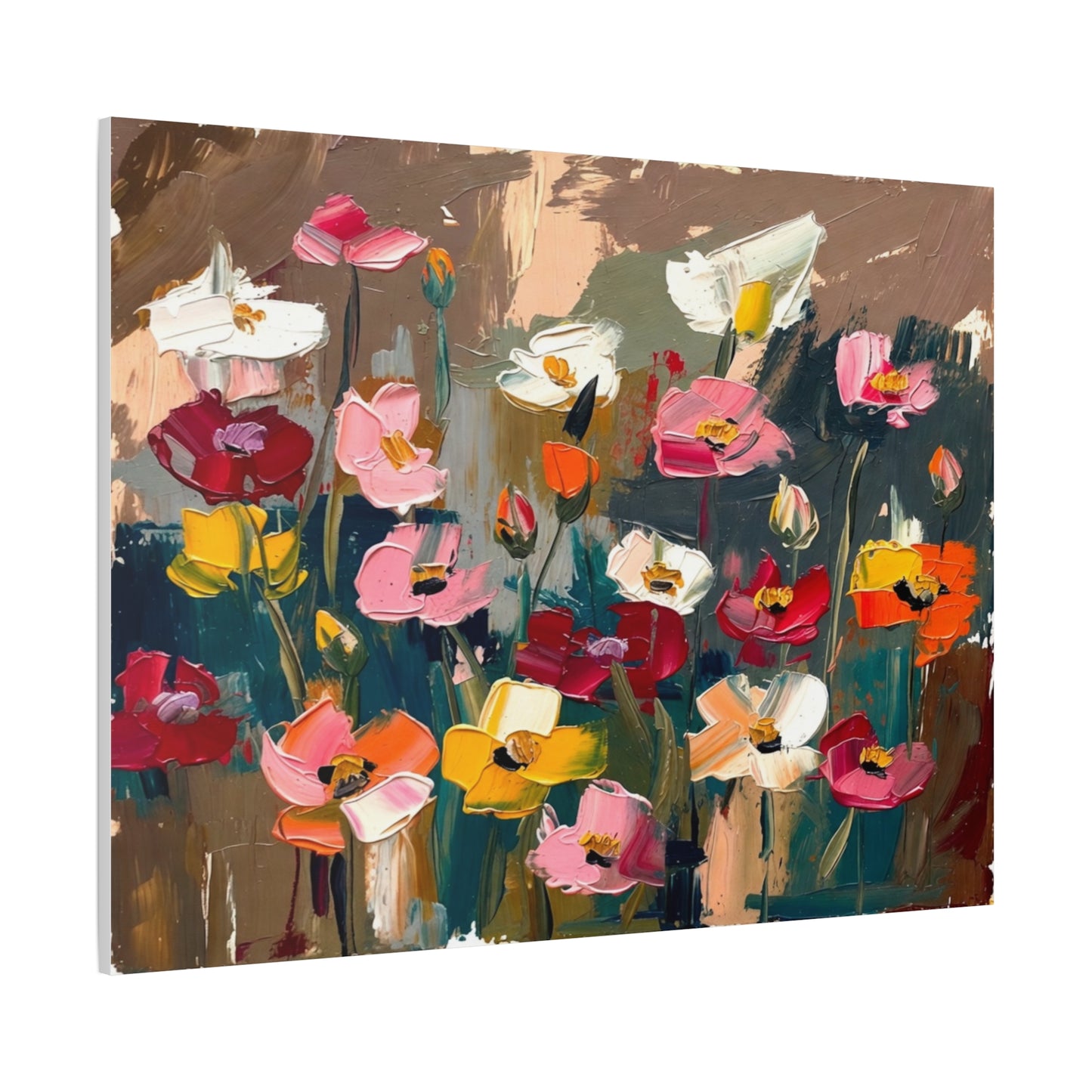 Abstract Floral Canvas Wall Art — Colorful Poppies Matte Stretched Print
