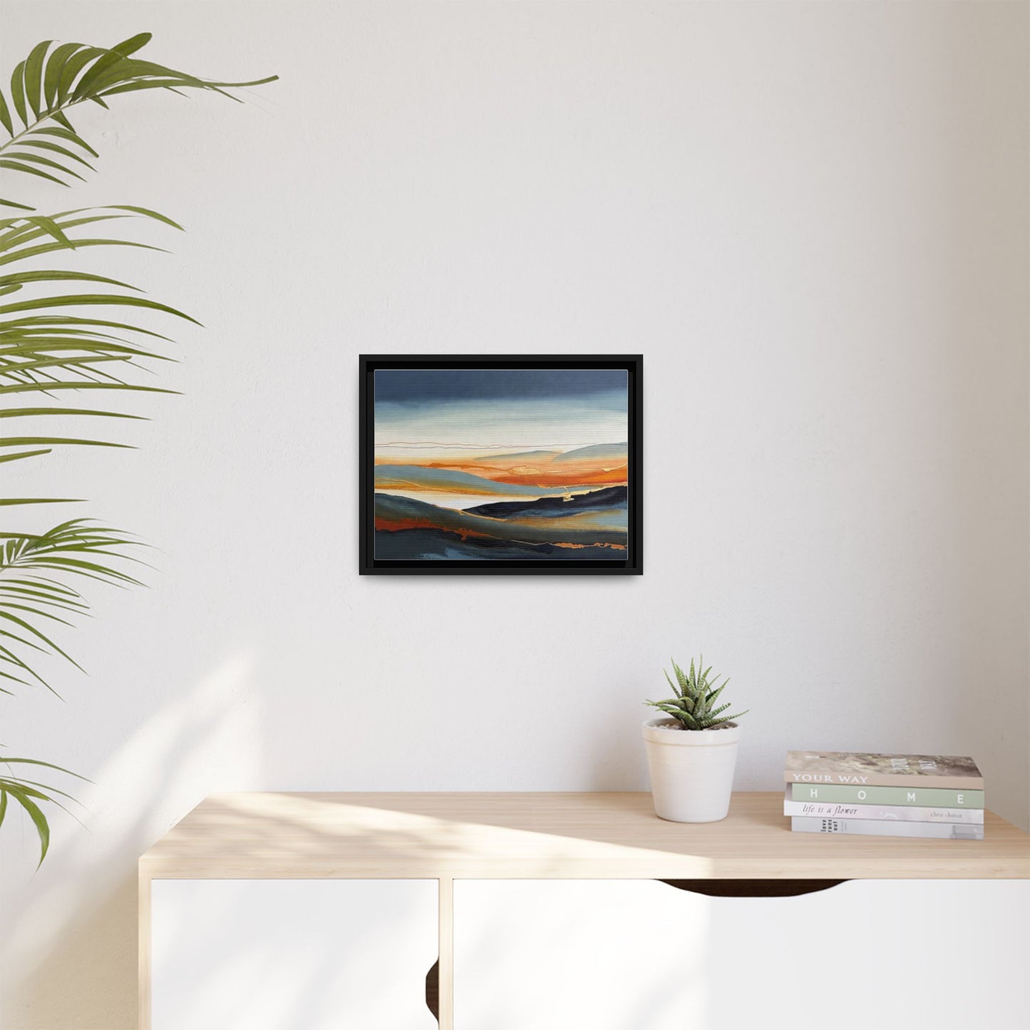 Framed Matte Canvas: Abstract Coastal Sunset Landscape Wall Art