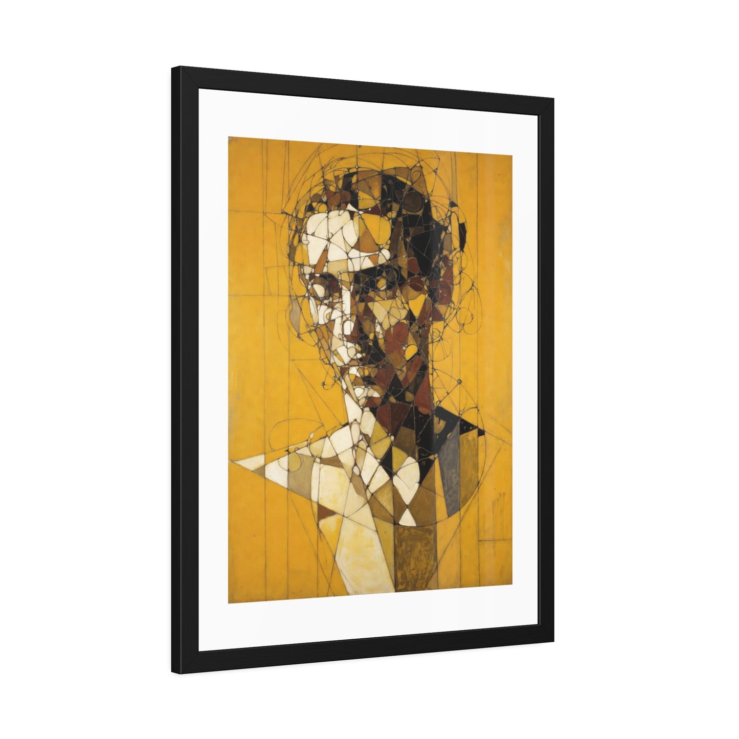 Framed Poster — Abstract Geometric Portrait on Mustard Yellow