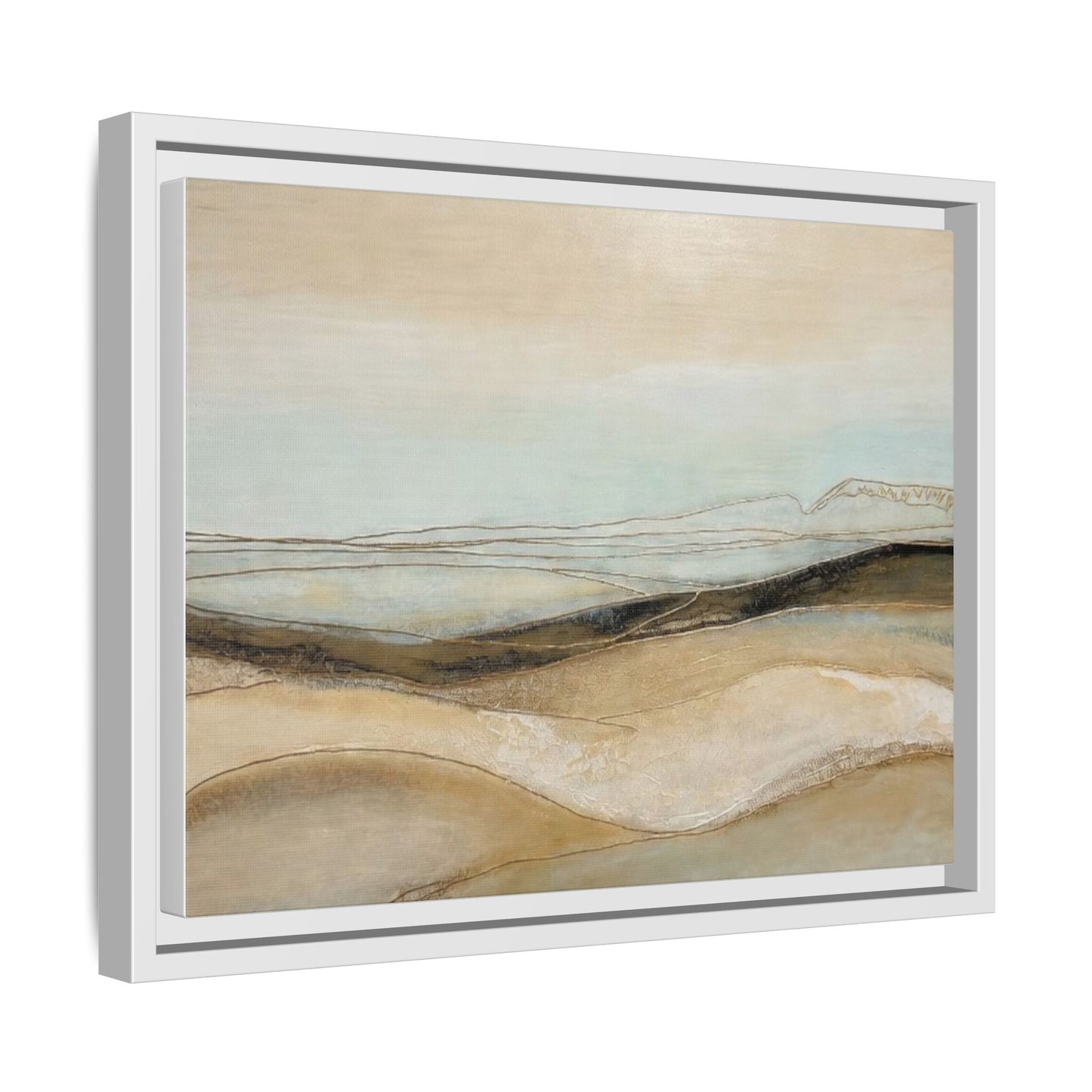 Framed Matte Canvas Wall Art — Neutral Abstract Landscape in Soft Blues & Earth Tones