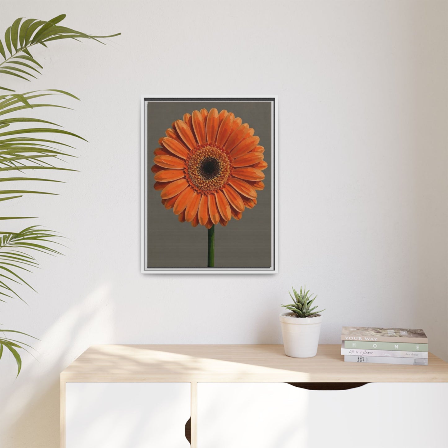 Orange Gerbera Daisy Matte Canvas Print (Framed)