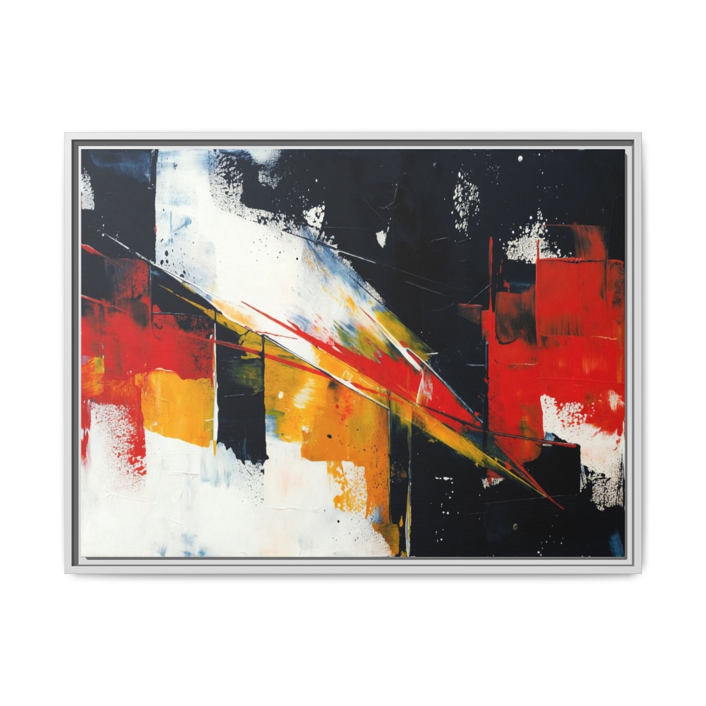 Abstract Red & Black Framed Canvas Print — Modern Geometric Wall Art