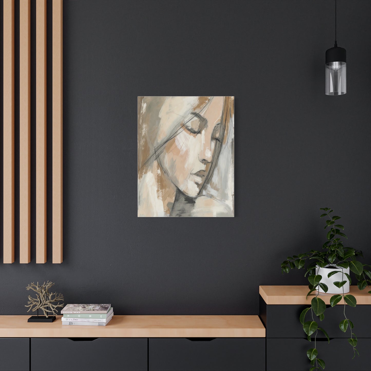Serene Woman Portrait Matte Canvas Wall Art — Neutral Abstract Face Painting