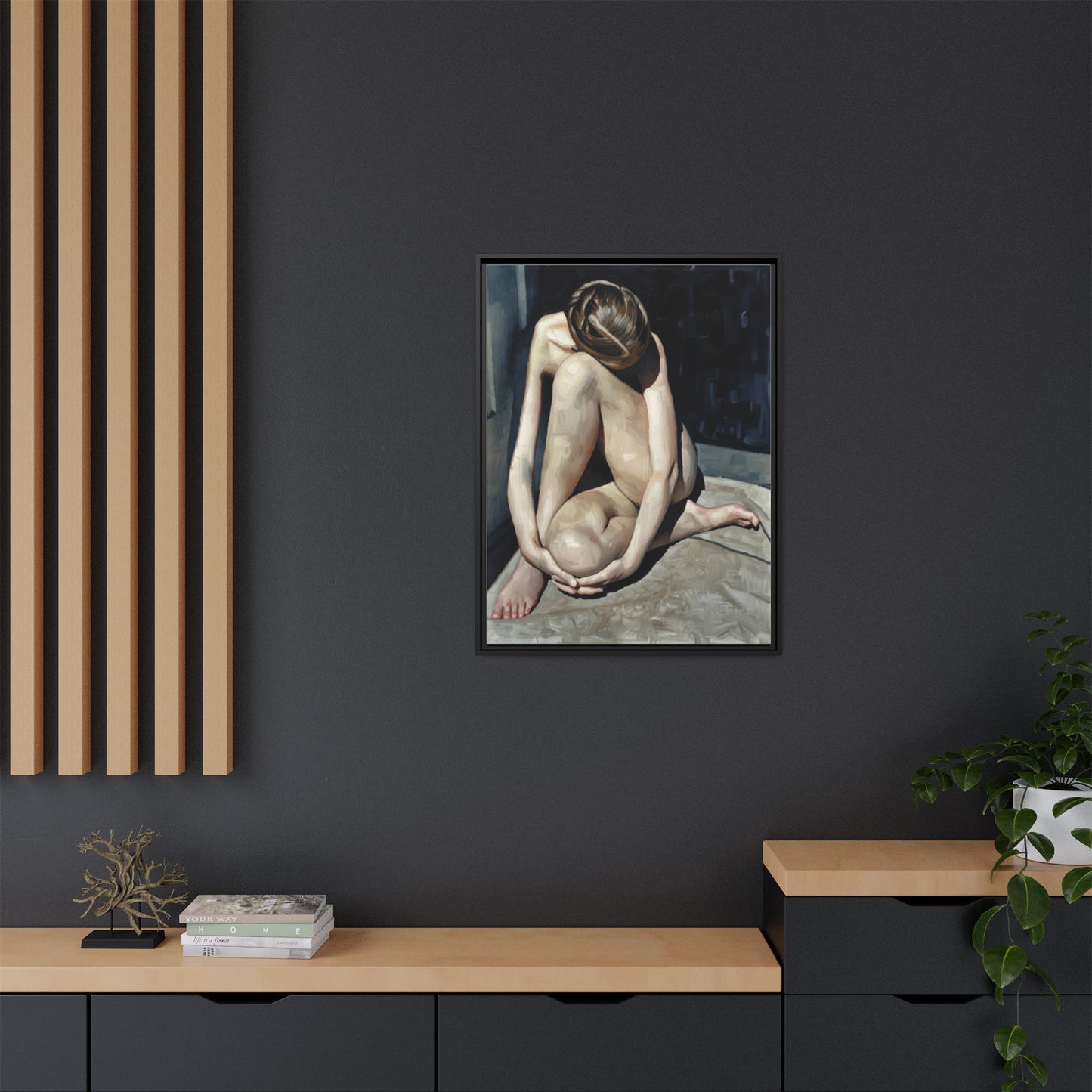 Framed Matte Canvas Print Contemplative Nude Figure Art
