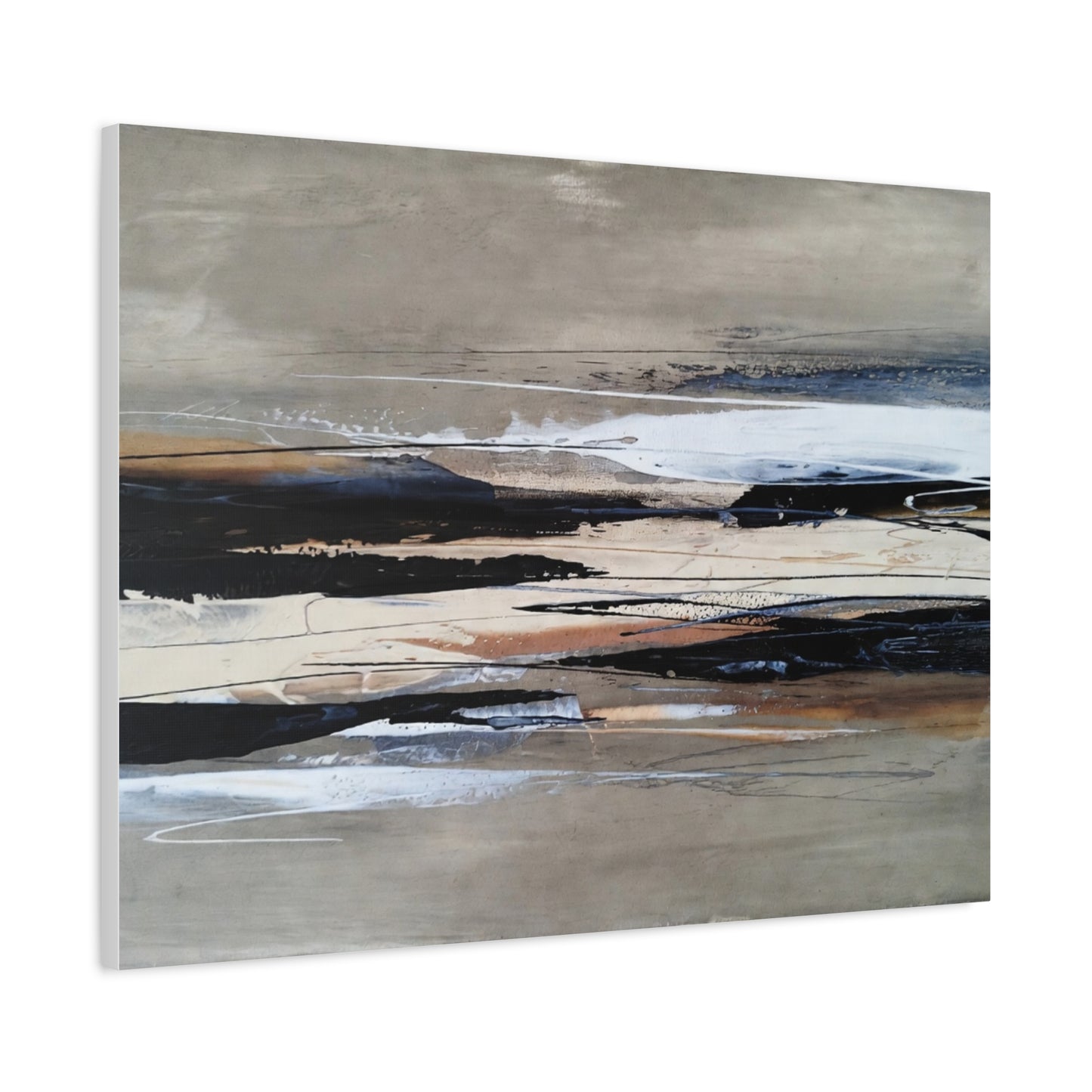Abstract Coastal Landscape Canvas — Neutral Tones Matte Stretched Wall Art