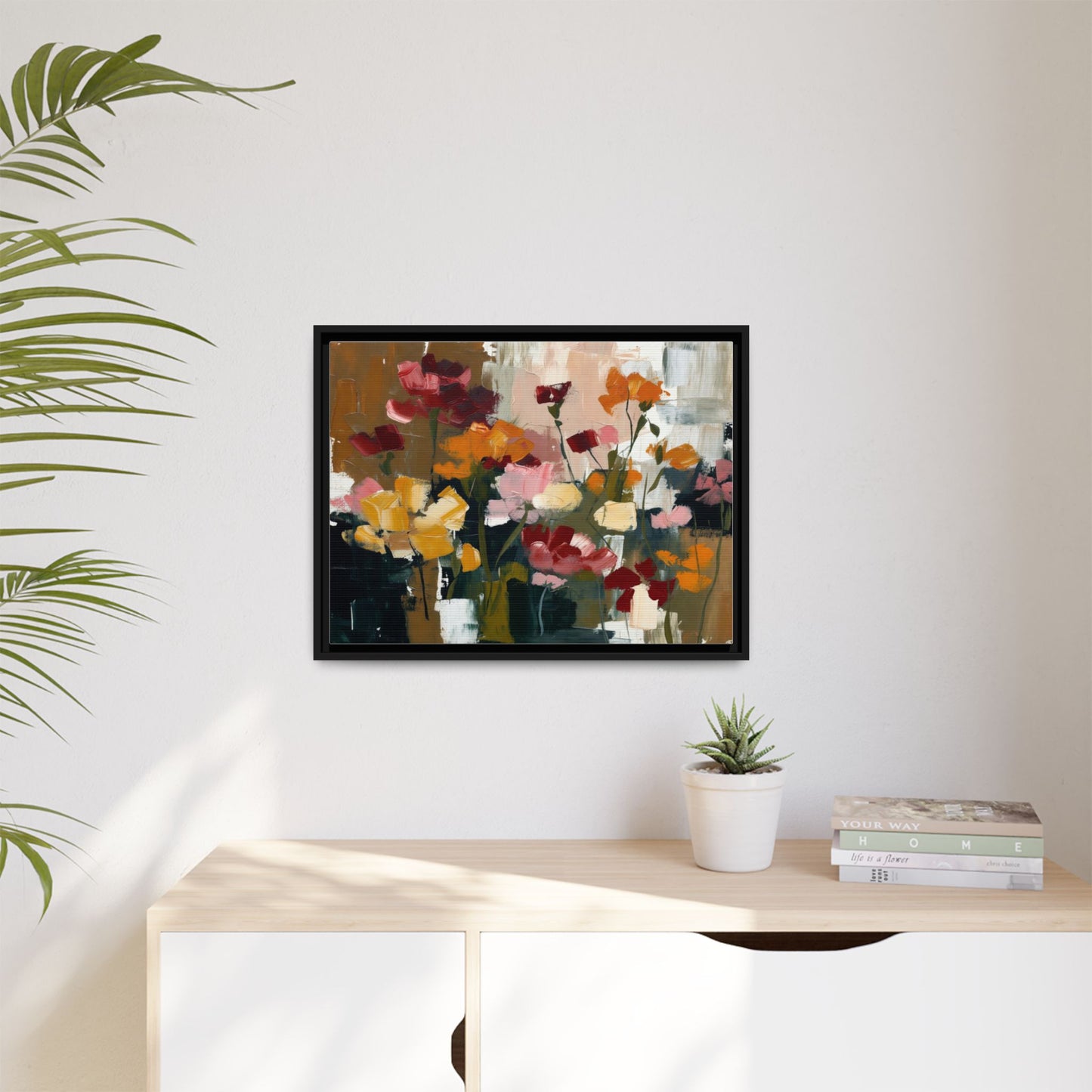Framed Matte Canvas Floral Abstract Wall Art