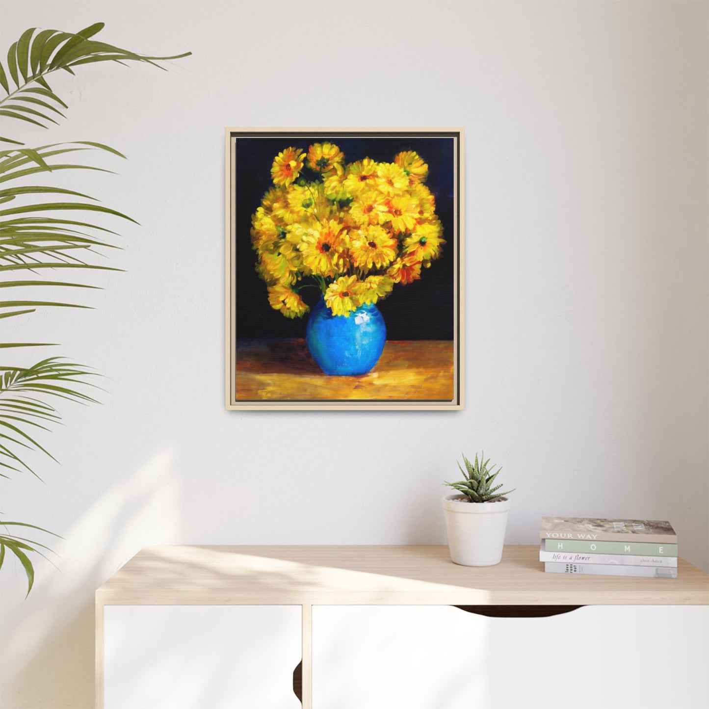 Yellow Daisy Bouquet Matte Canvas Framed Wall Art