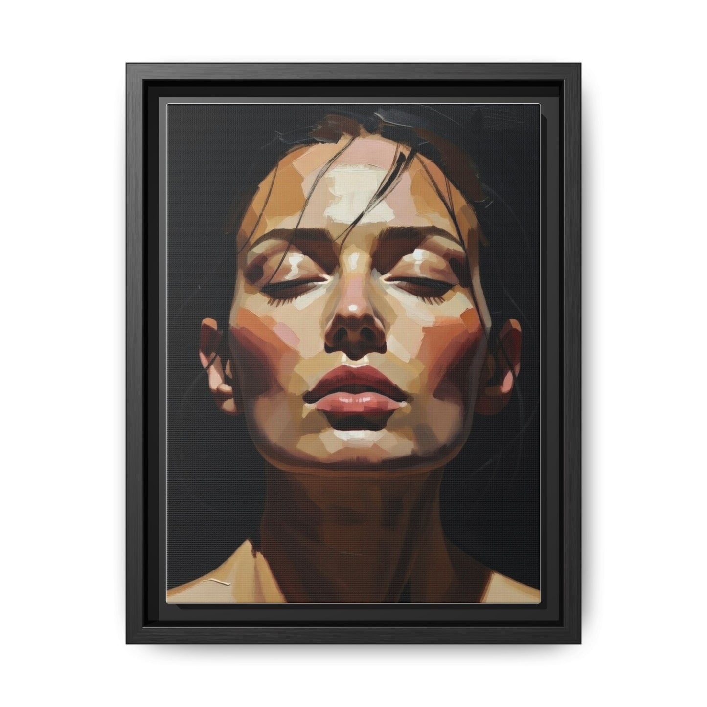 Framed Matte Canvas Portrait – Woman with Eyes Closed (Multi‑Color)