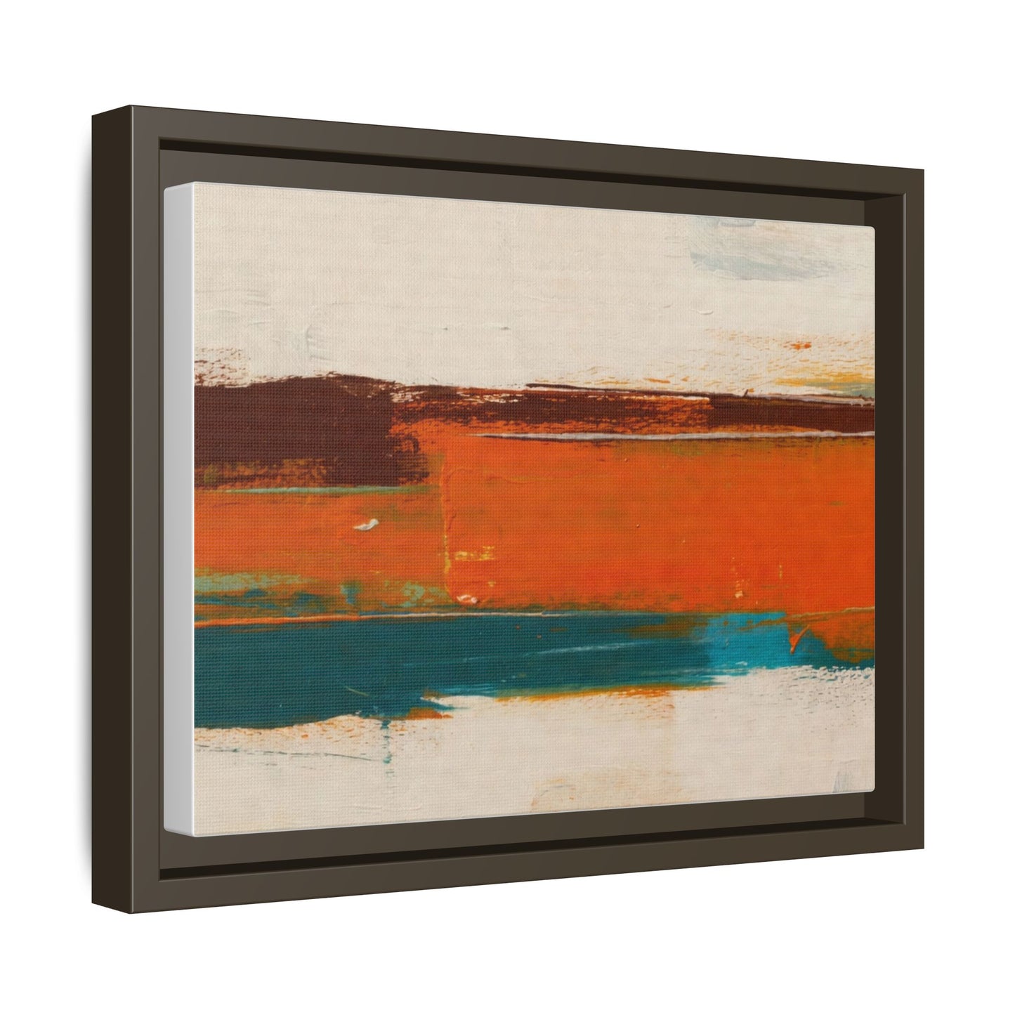 Abstract Horizon Matte Canvas Framed Print — Modern Orange Teal Wall Art