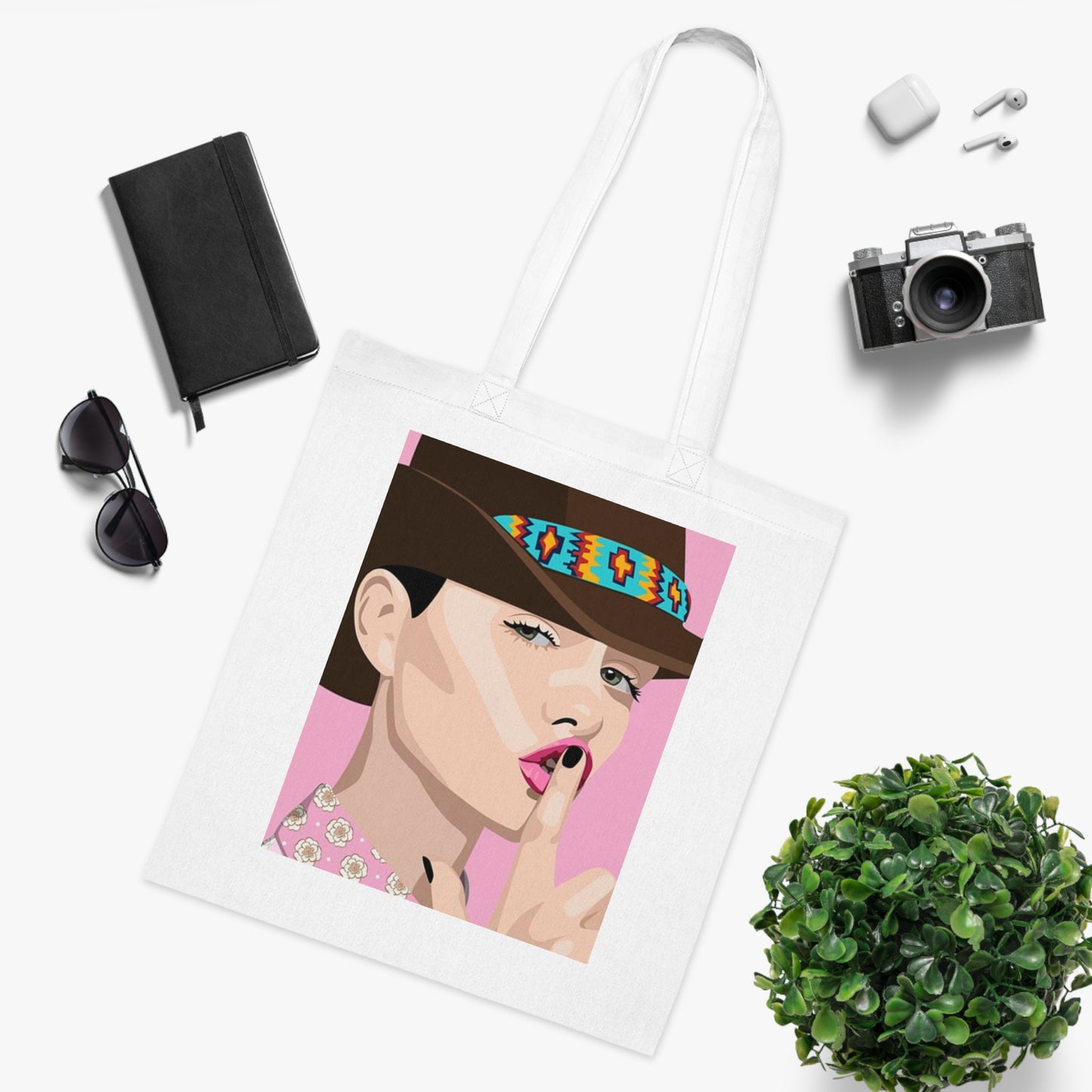 Pop Art Woman Tote Bag — Stylish Retro Portrait Cotton Shopper