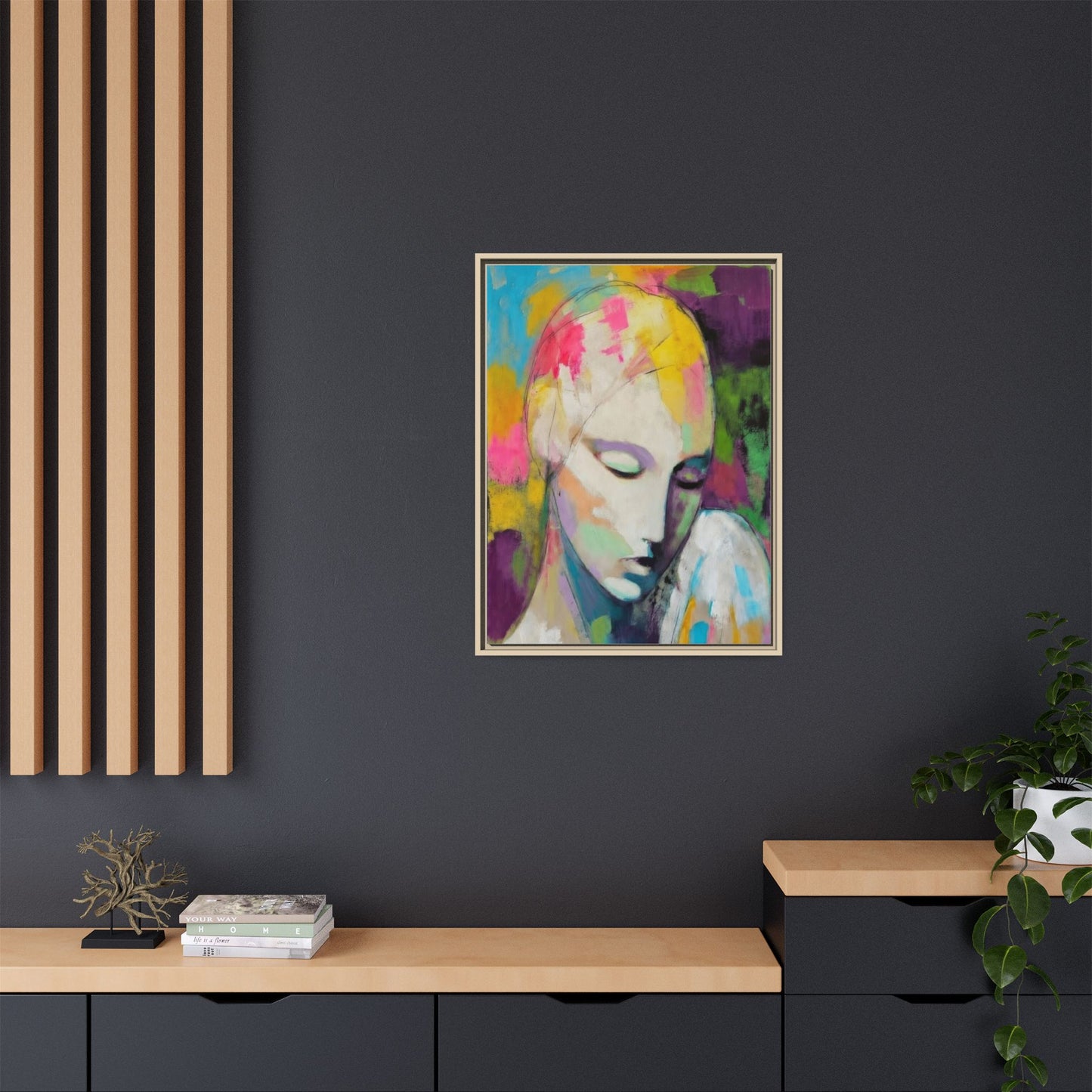Framed Matte Canvas Art - Colorful Abstract Portrait
