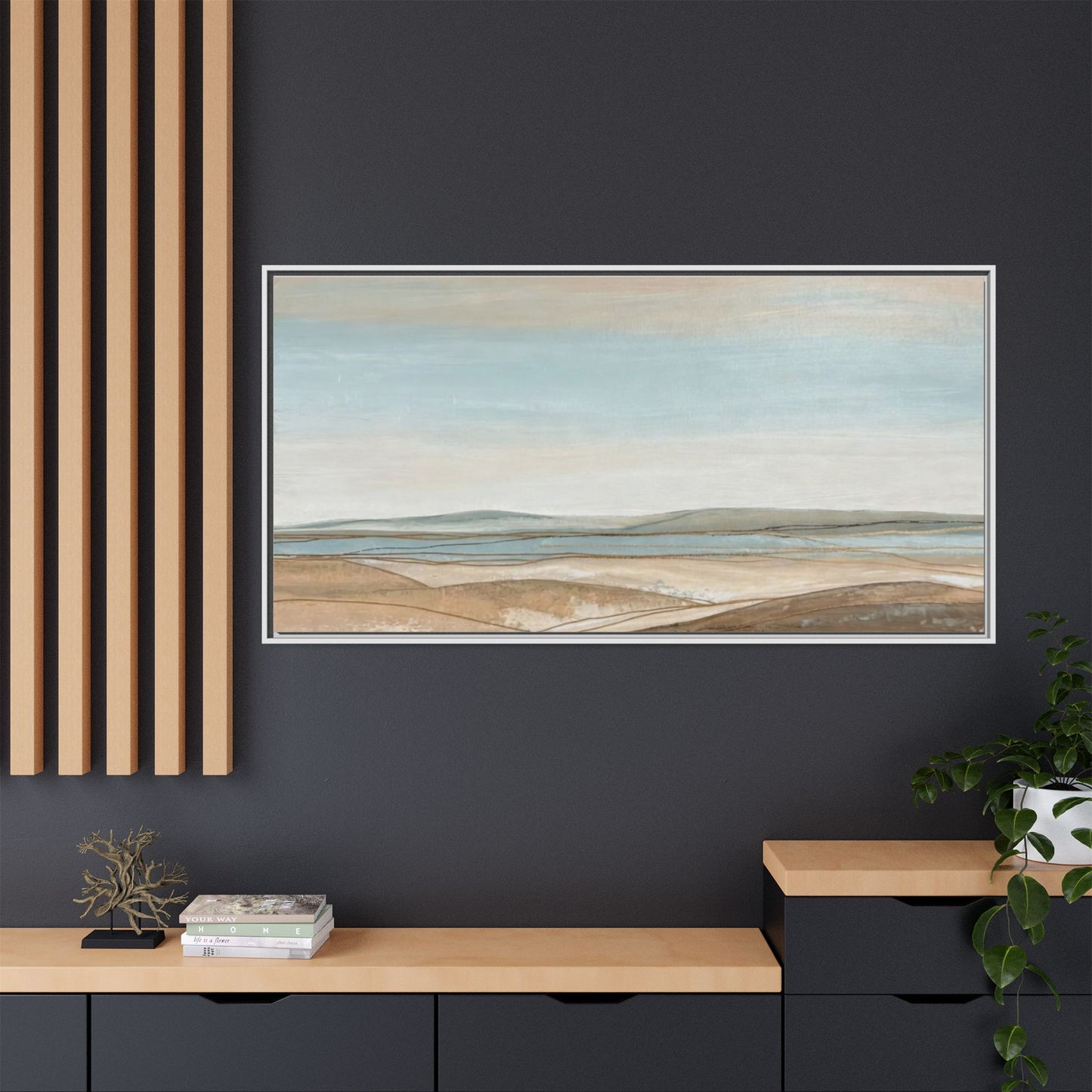 Framed Abstract Landscape Matte Canvas — Serene Coastal Horizon Wall Art