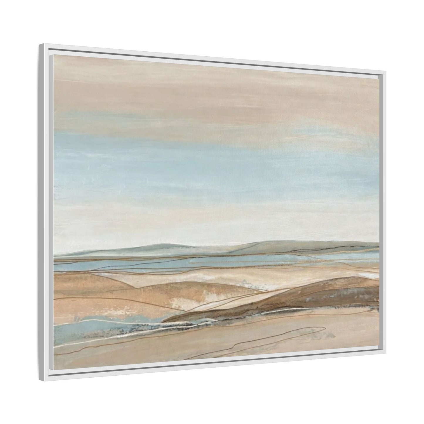 Framed Abstract Landscape Matte Canvas — Serene Coastal Horizon Wall Art