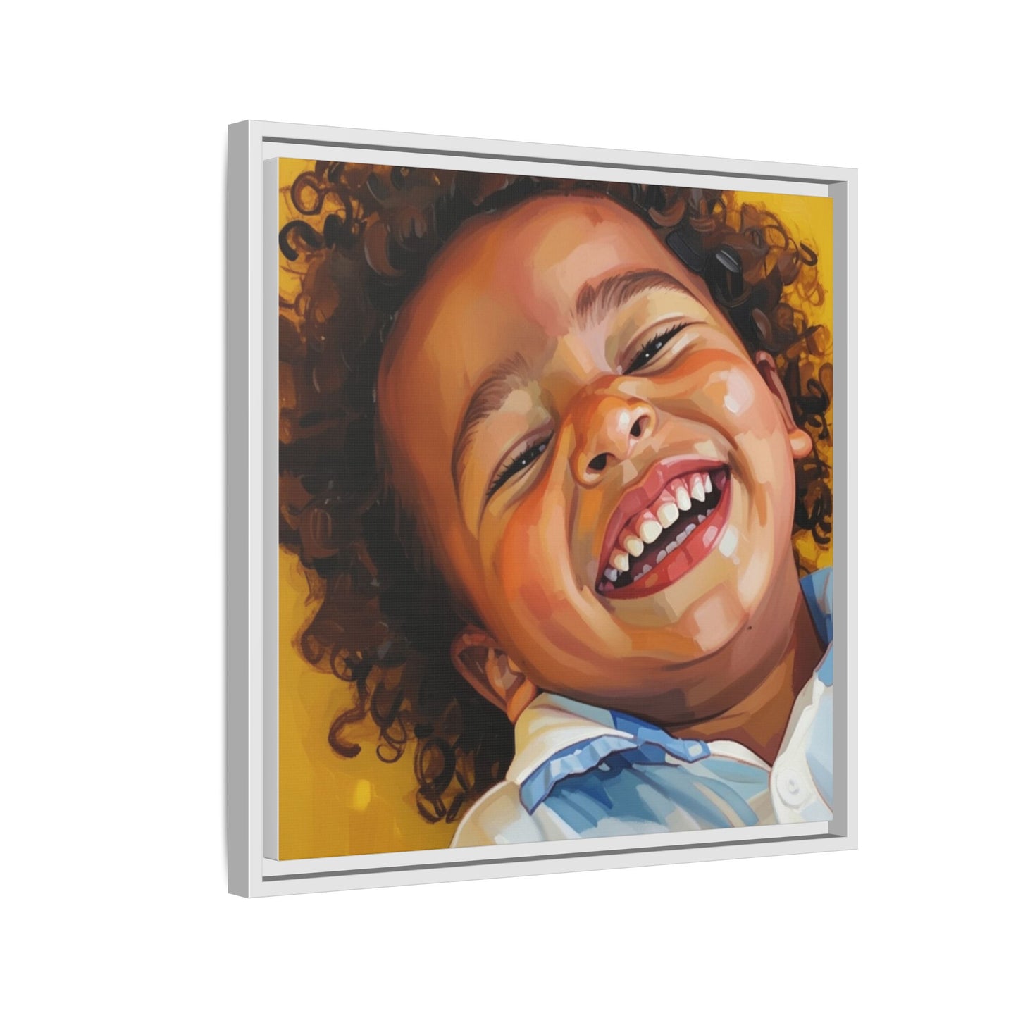 Framed Matte Canvas Print – Joyful Child Portrait, Colorful Nursery Wall Art