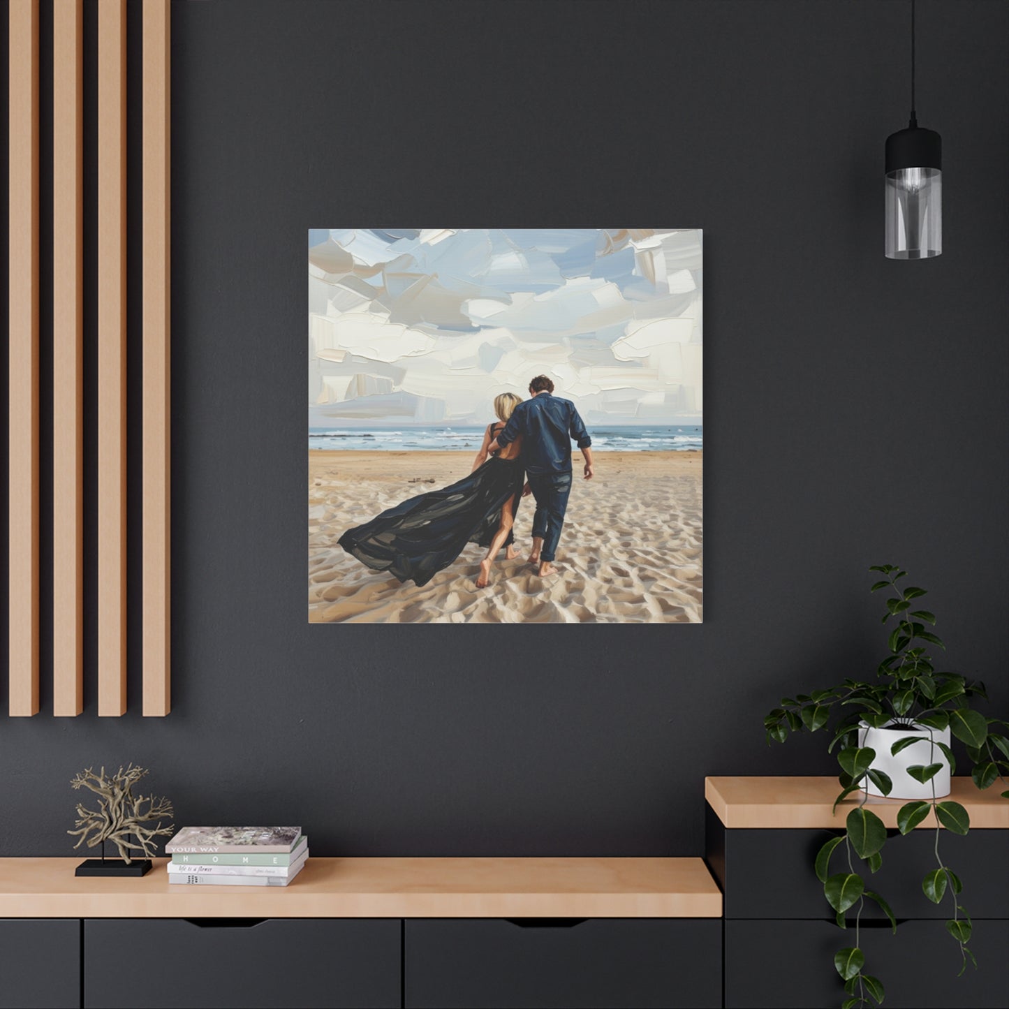 Beach Couple Canvas Print — Romantic Seaside Wall Art, Matte Stretched 1.25"