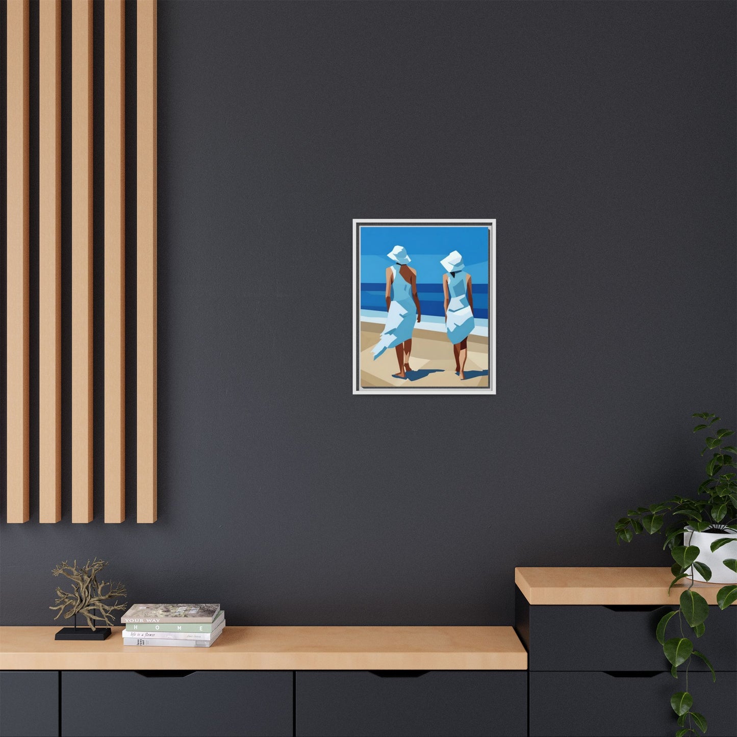 Seaside Stroll Matte Canvas Framed Print — Coastal Beach Art