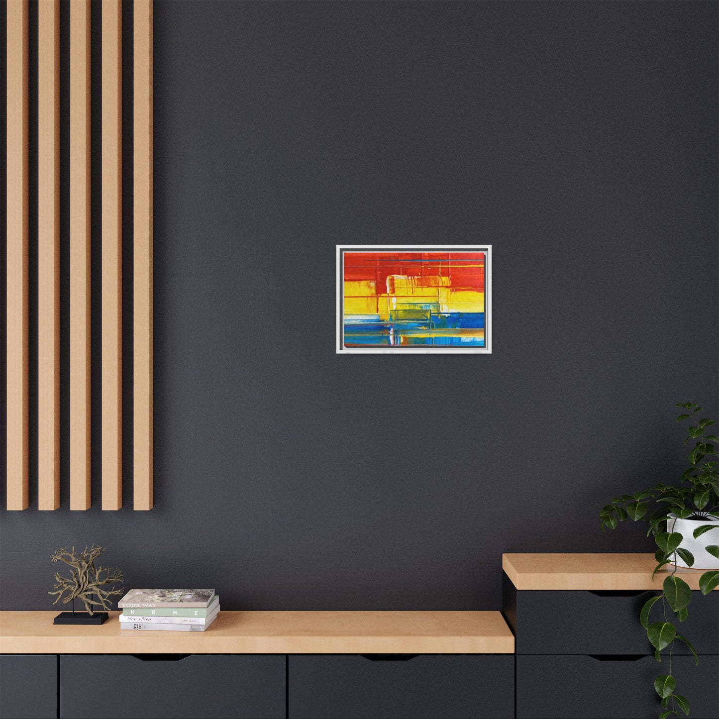 Abstract Multi-Color Framed Canvas Art — Modern Geometric Wall Decor