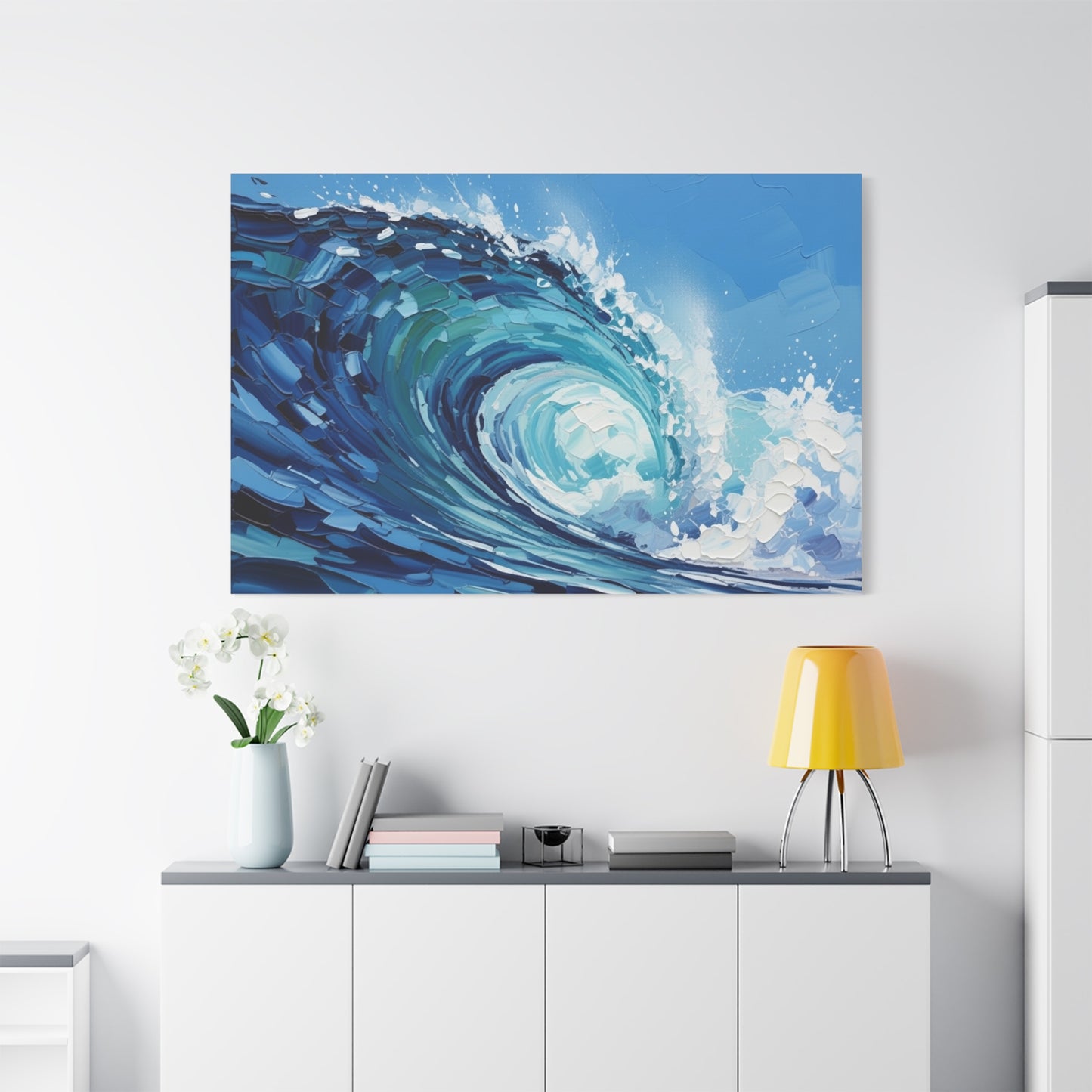 Ocean Wave Matte Canvas Wall Art — Blue Surf Wave Painting, Stretched 1.25"