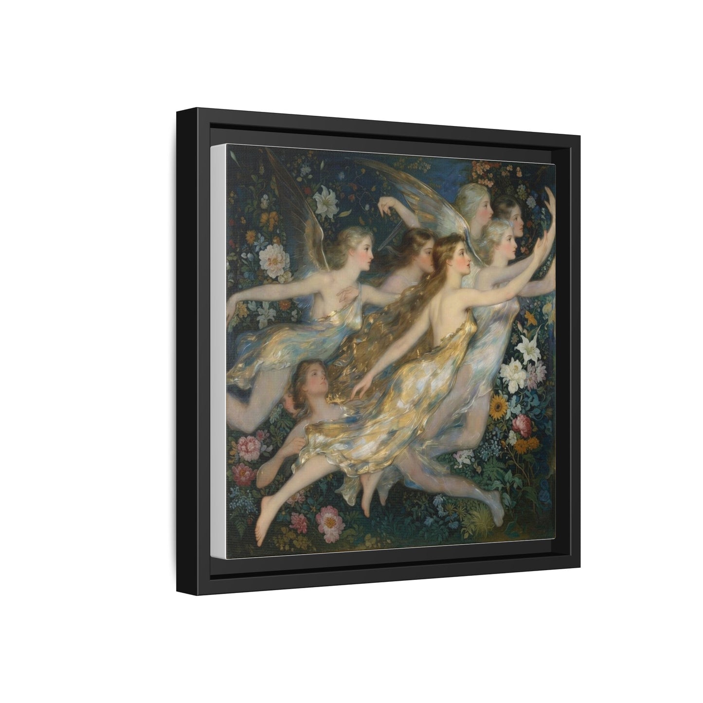 Framed Matte Canvas Wall Art — Vintage Fairies & Floral Painting