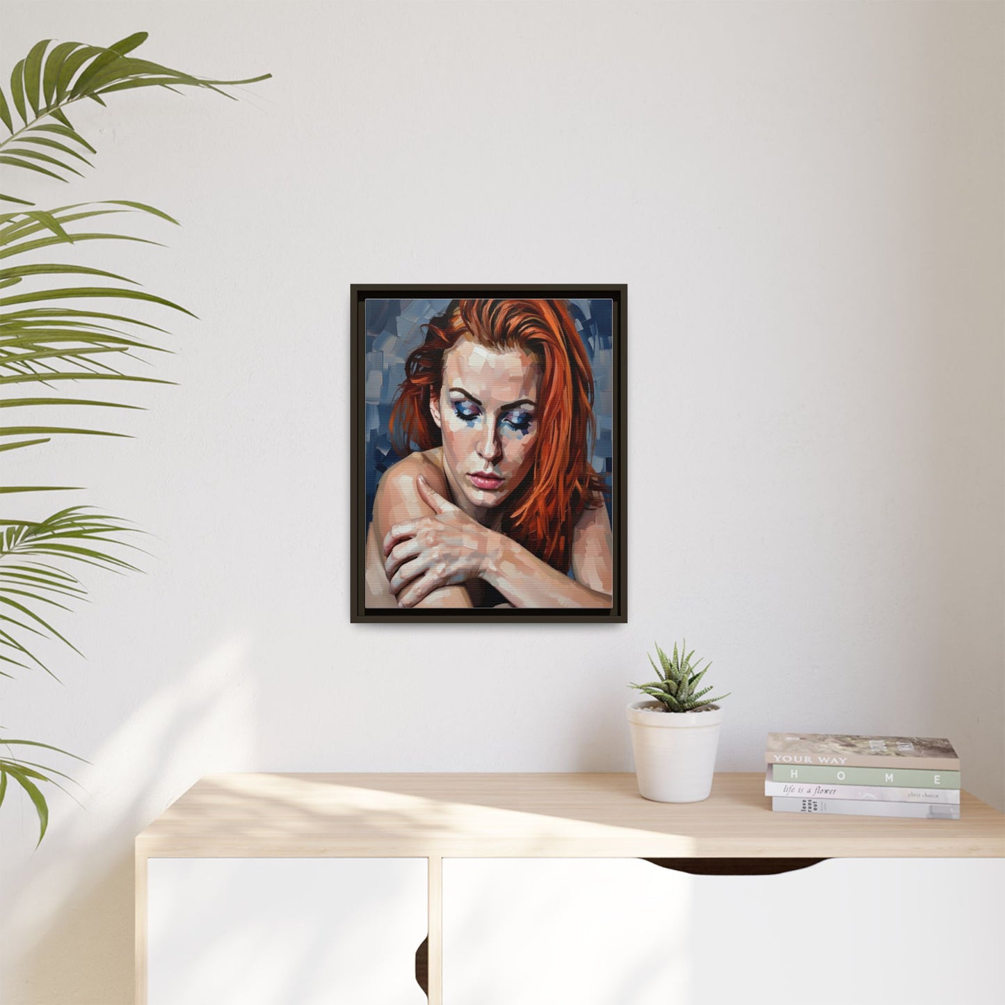 Framed Matte Canvas Art – Contemplative Redhead Portrait