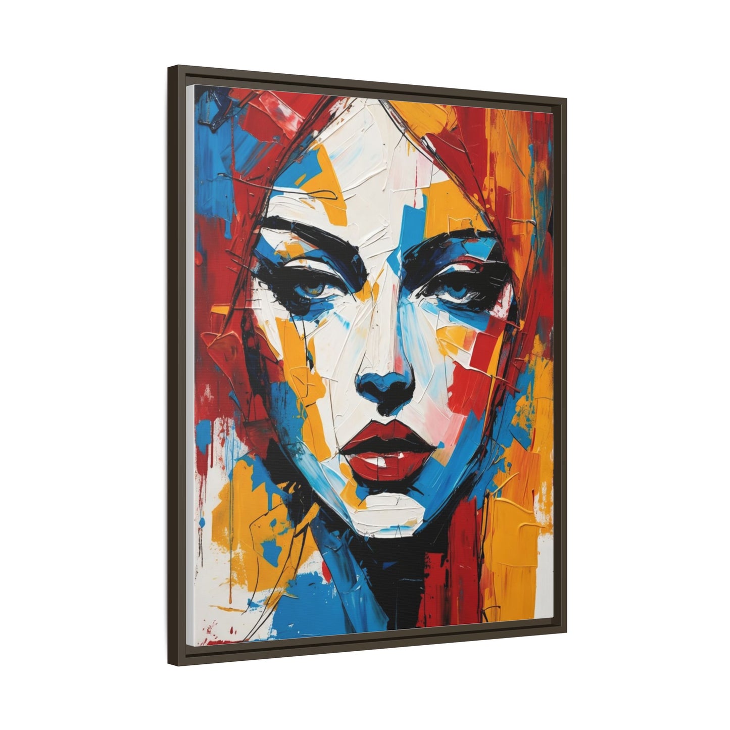 Framed Abstract Portrait Canvas — Colorful Female Face Wall Art