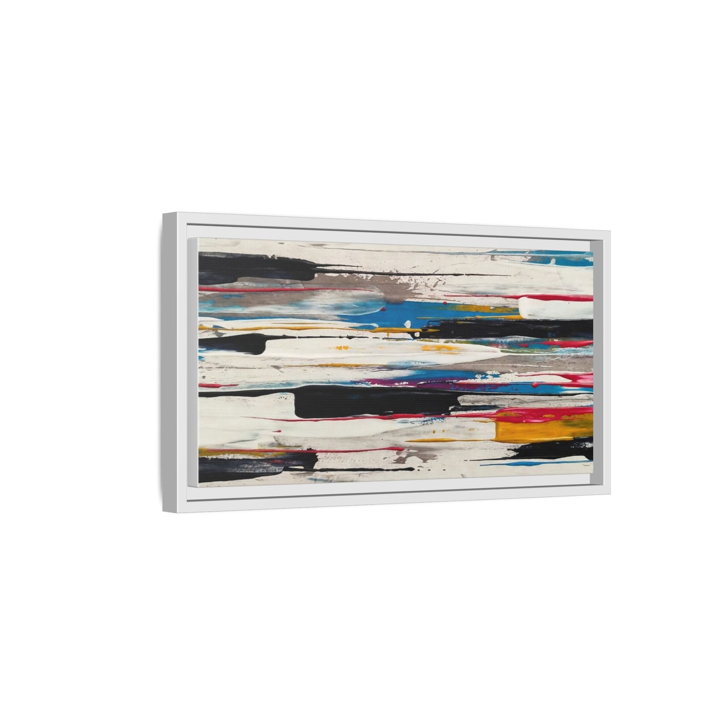 Abstract Multi-Color Framed Canvas Wall Art — Modern Horizontal Brushstroke Print