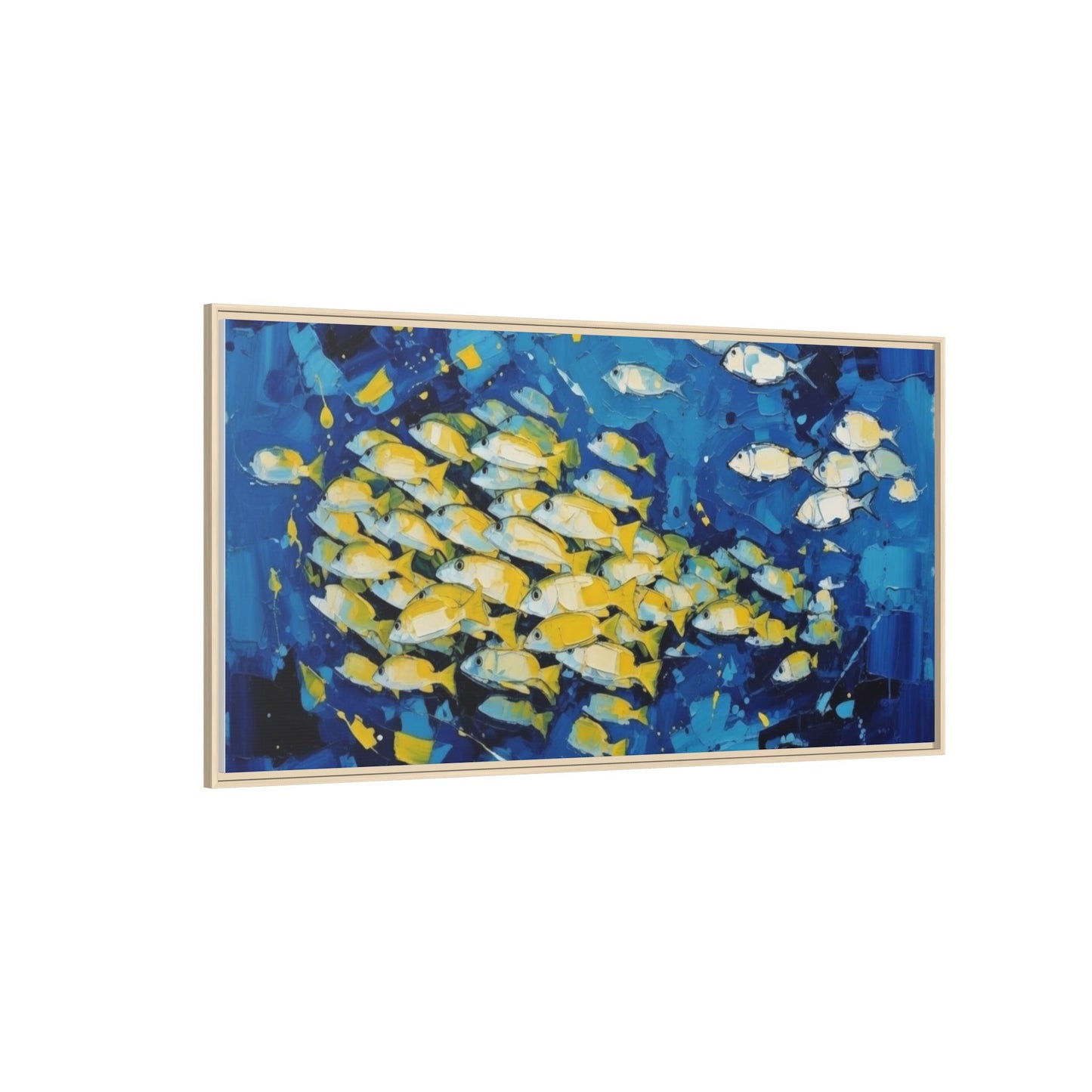 Framed Matte Canvas: Blue School of Fish Wall Art