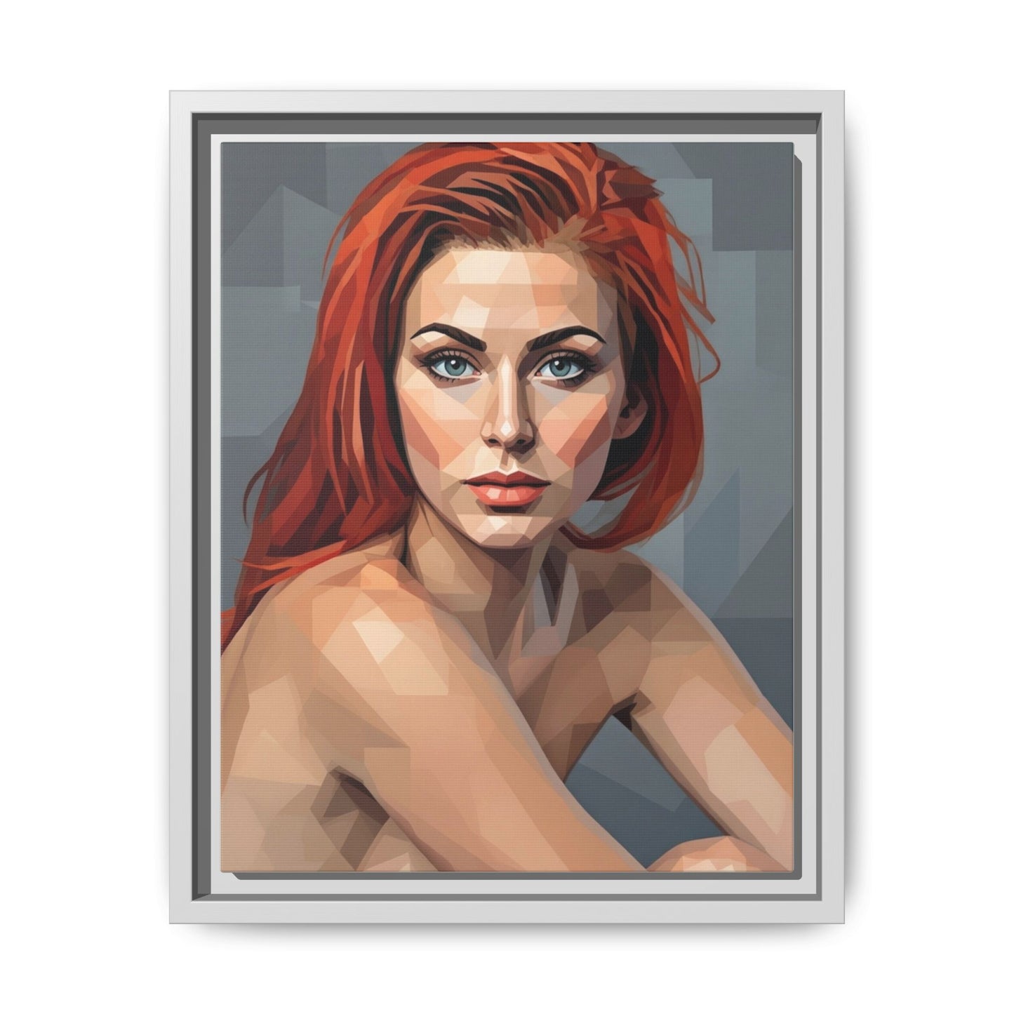 Framed Matte Canvas Portrait — Geometric Redhead Wall Art