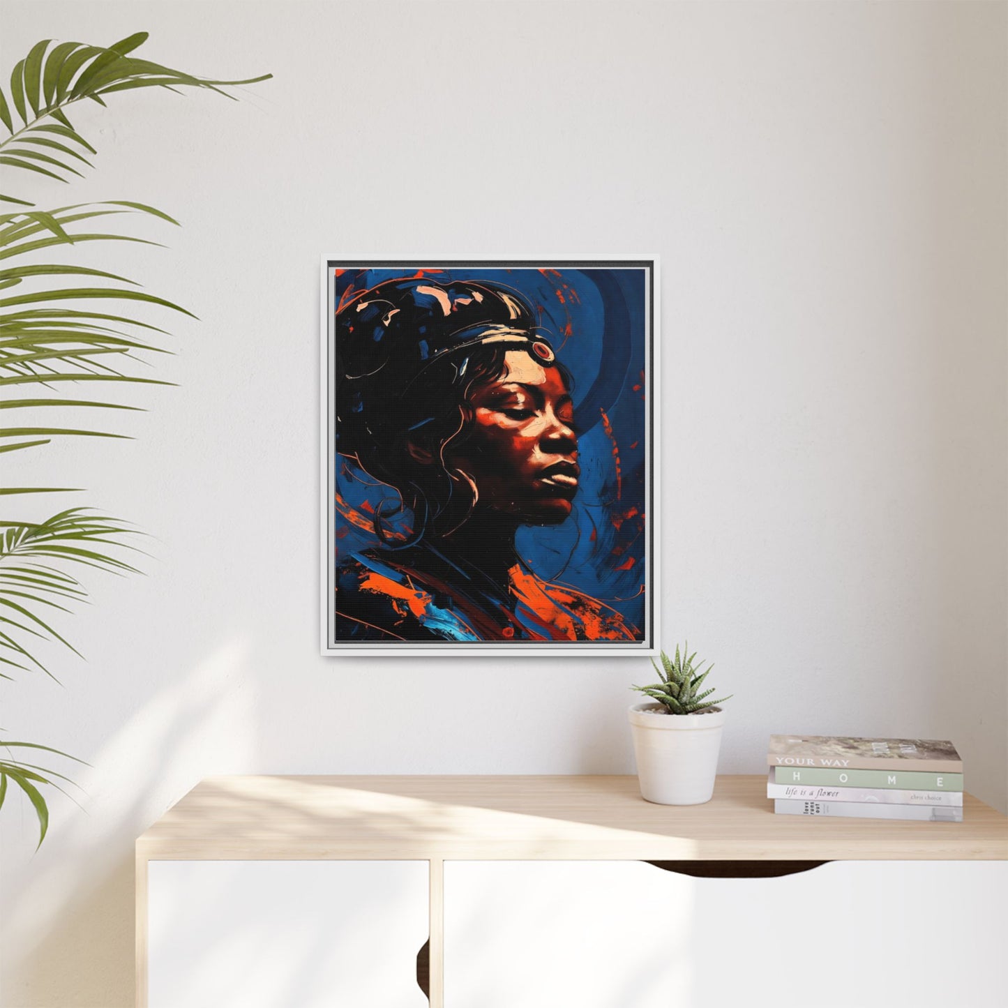 Framed Matte Canvas Art - Vibrant Portrait of a Black Woman (Multi-Color)