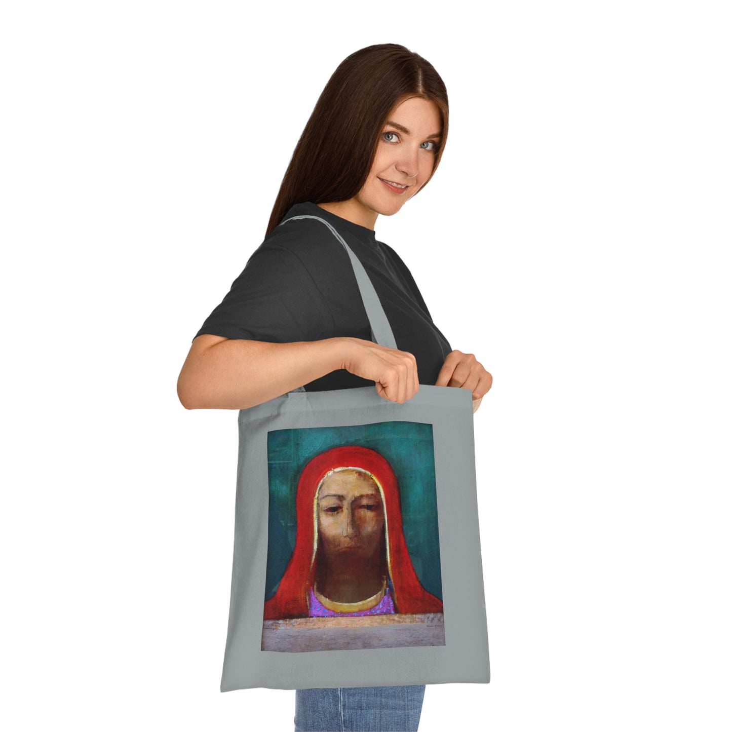 Art Portrait Tote Bag — Serene Red-Hooded Figure Canvas Cotton Tote