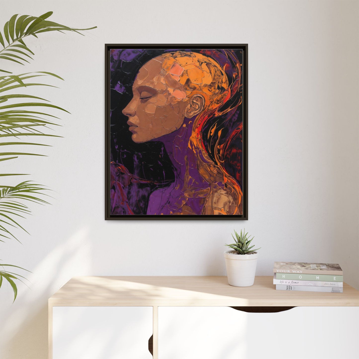 Abstract Profile Portrait Matte Framed Canvas — Multicolor Feminine Art Print