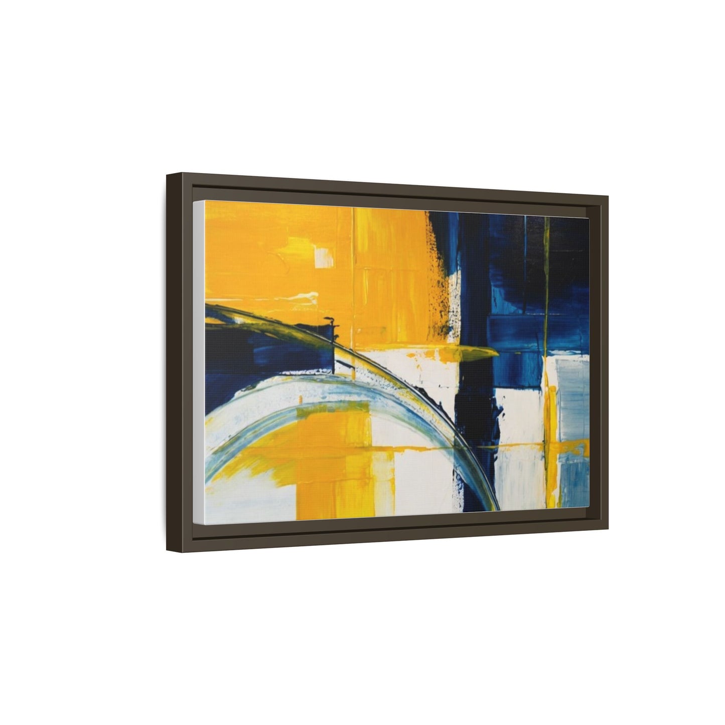 Abstract Yellow & Blue Framed Canvas Wall Art — Modern Matte Canvas Print
