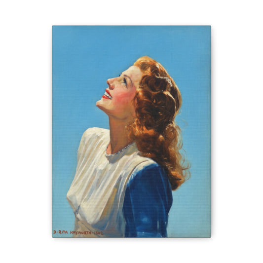 Vintage Rita Hayworth Portrait Matte Canvas Print — Woman Looking Up Wall Art