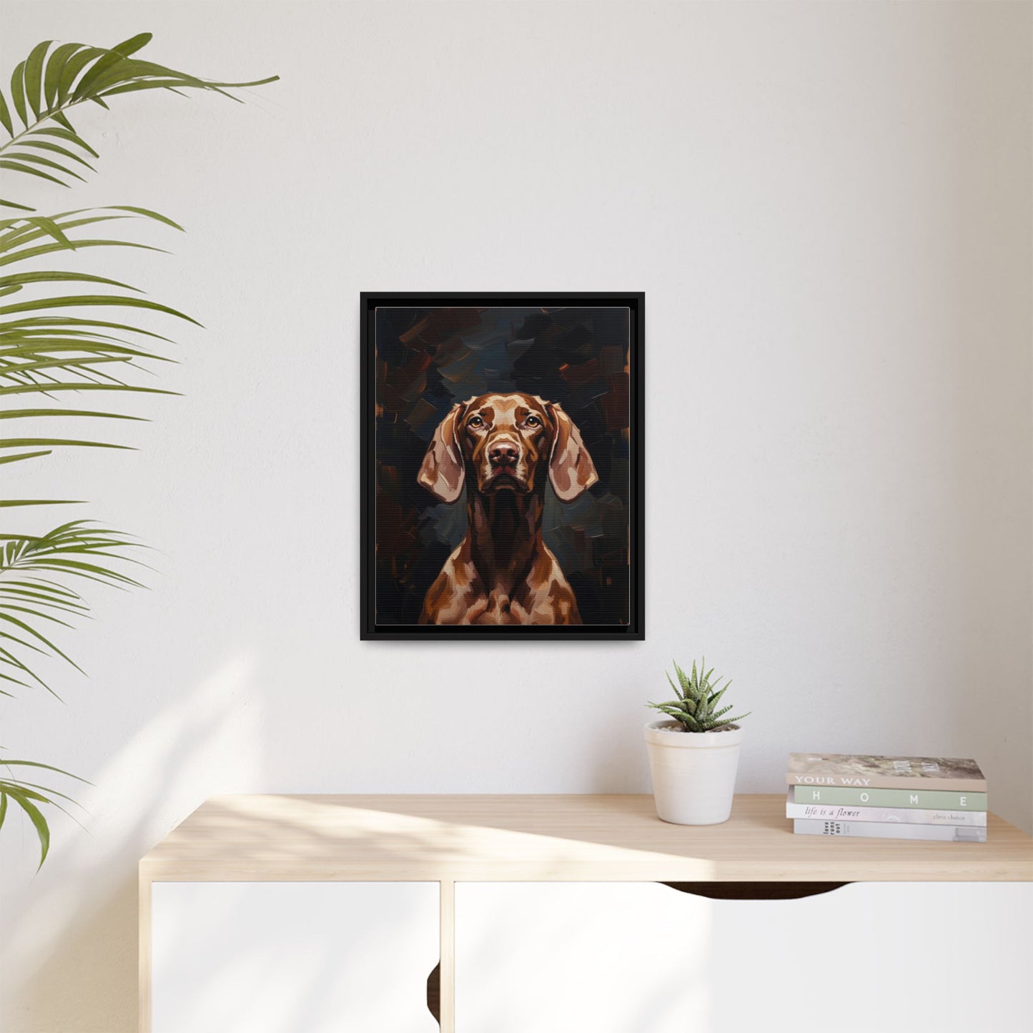 Framed Matte Canvas Dog Portrait – Brown Vizsla Wall Art