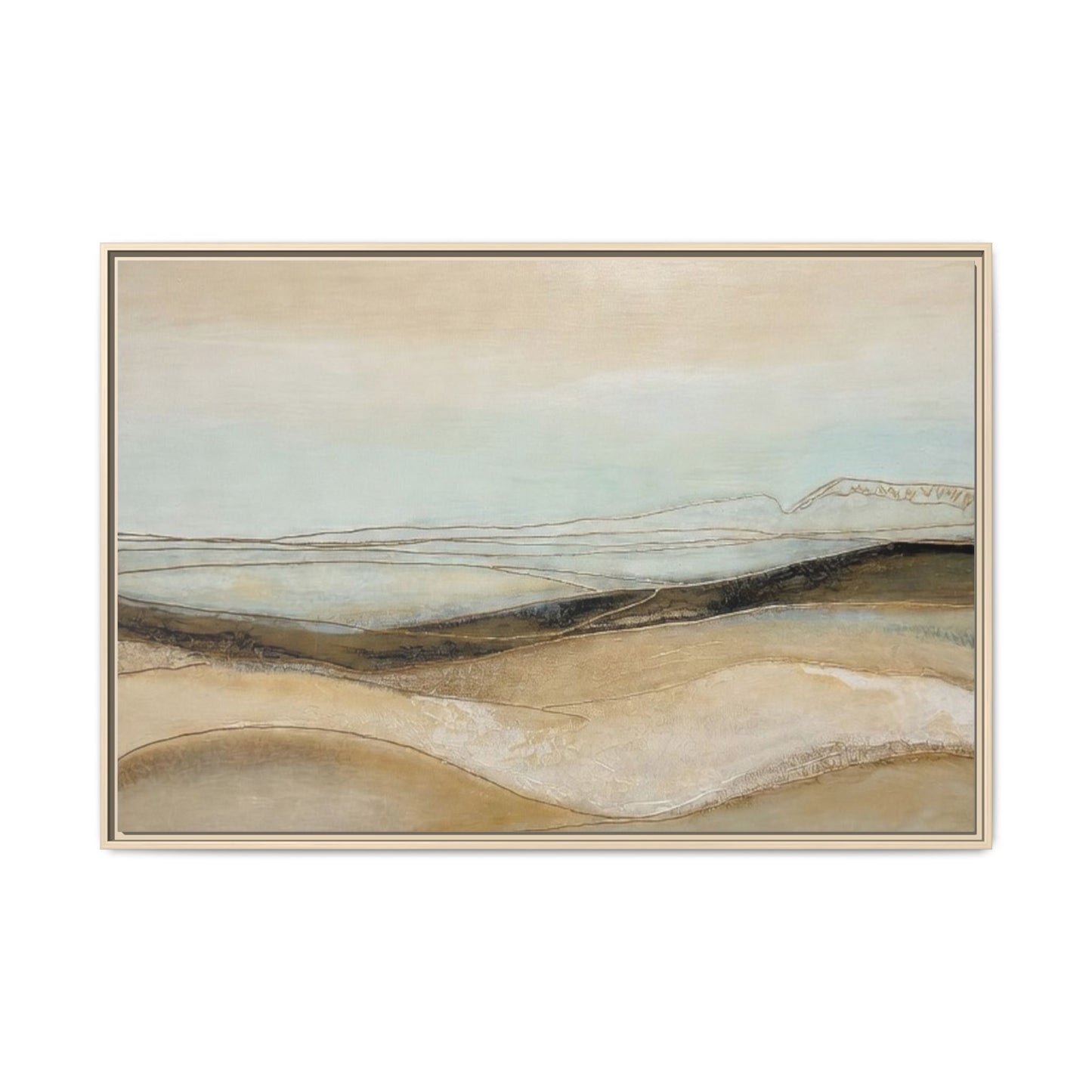 Framed Matte Canvas Wall Art — Neutral Abstract Landscape in Soft Blues & Earth Tones