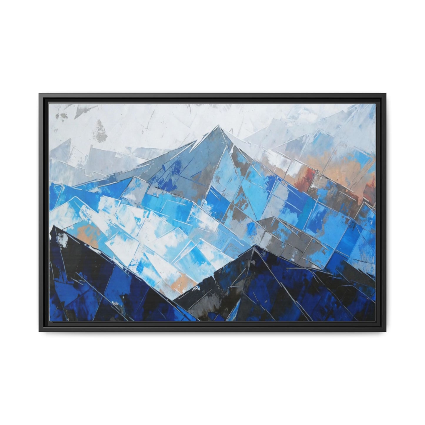 Framed Matte Canvas Blue Mountain Abstract Wall Art
