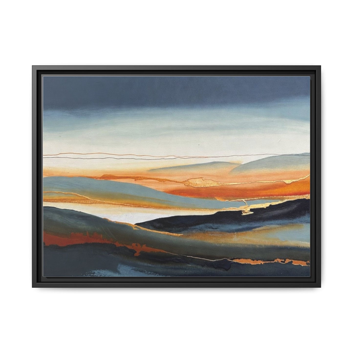 Framed Matte Canvas: Abstract Coastal Sunset Landscape Wall Art