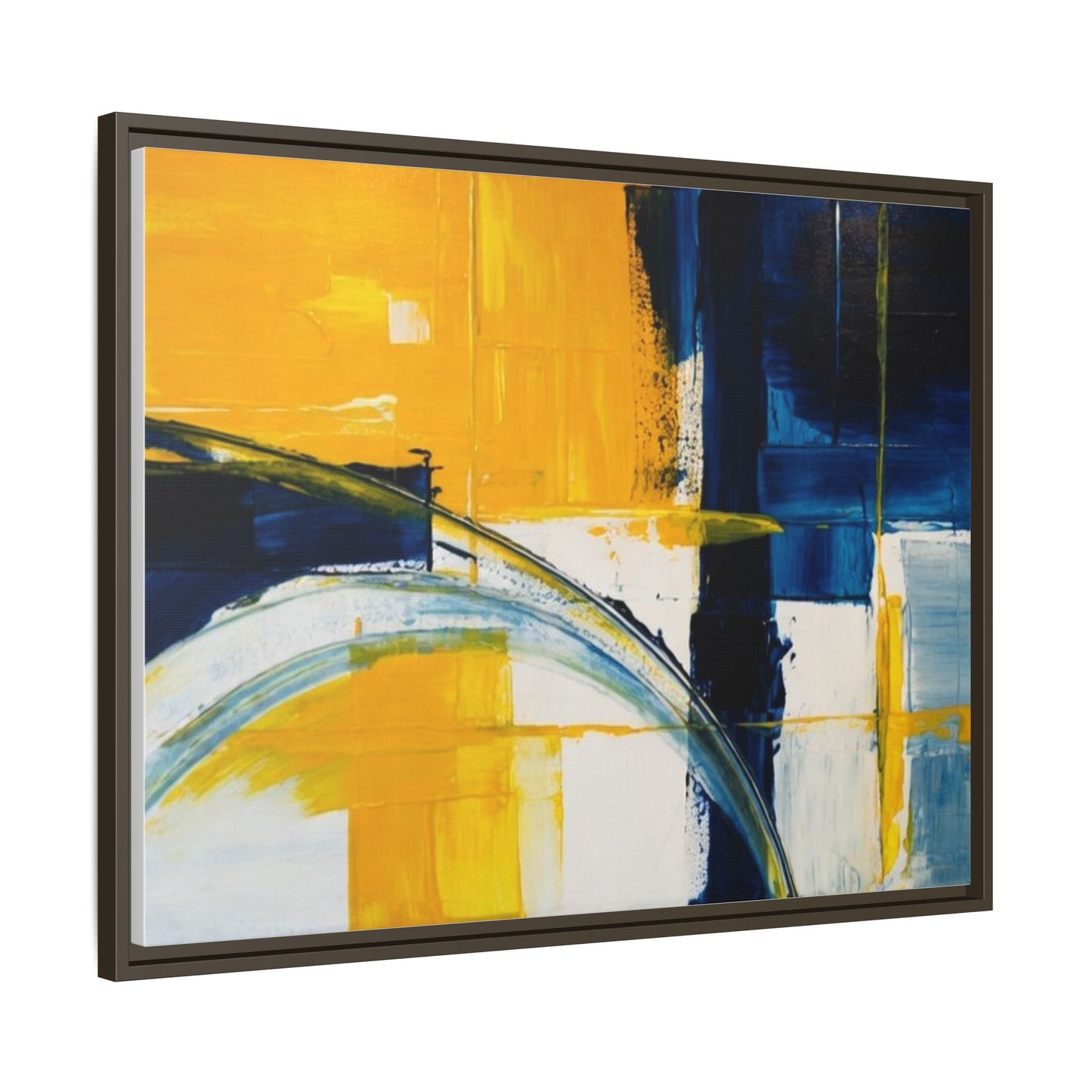 Abstract Yellow & Blue Framed Canvas Wall Art — Modern Matte Canvas Print