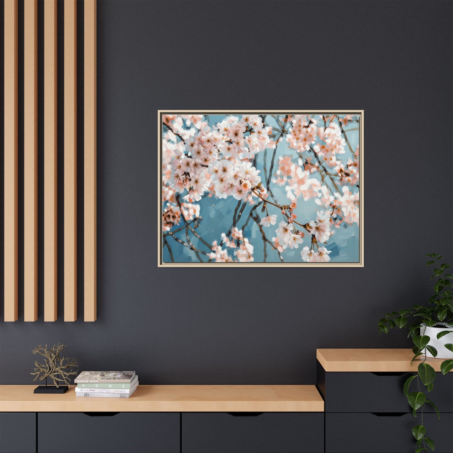 Framed Cherry Blossom Matte Canvas Print — Soft Pink Floral Wall Art