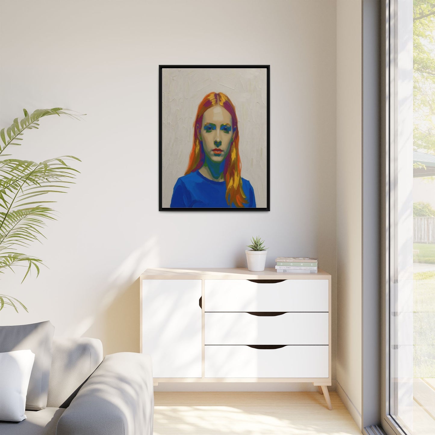 Framed Matte Canvas Portrait — Vibrant Multi‑Color Girl Art Print