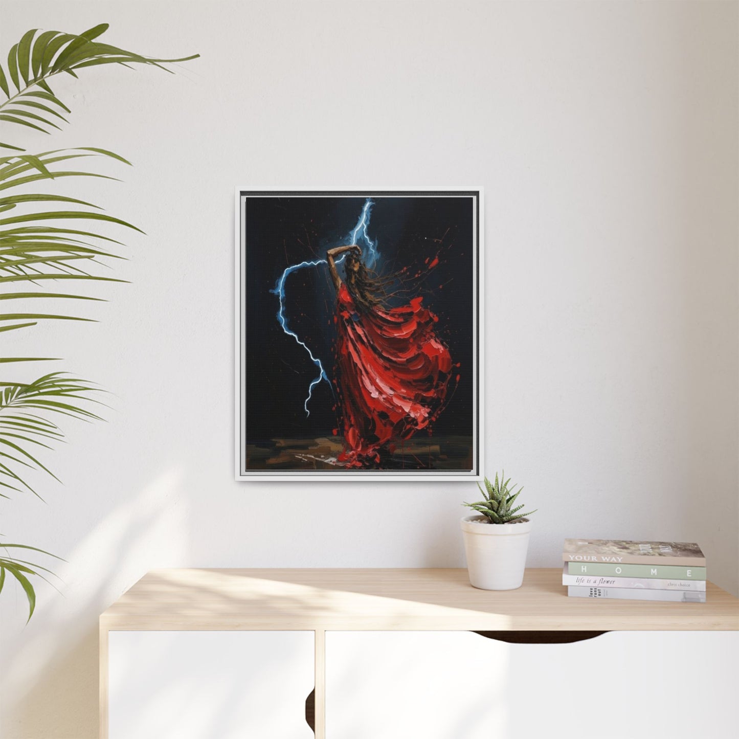 Framed Matte Canvas Print — Red Dancer Lightning Art