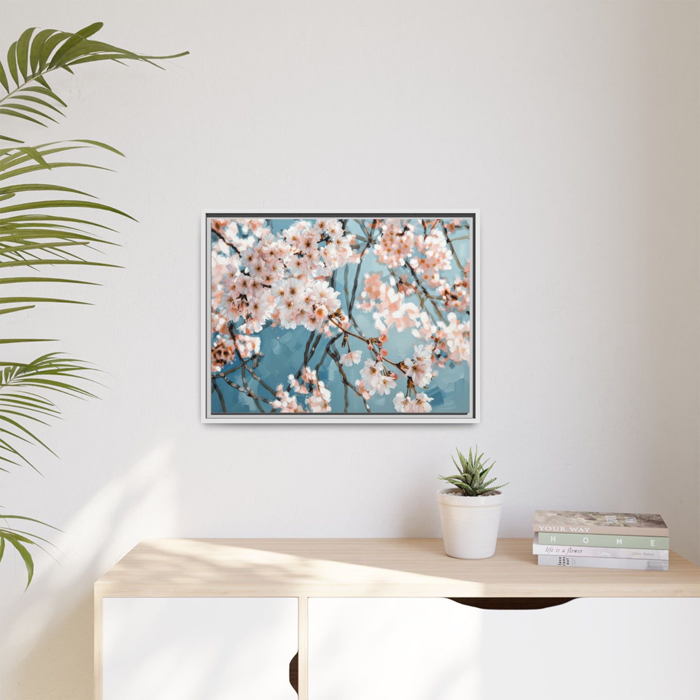 Framed Cherry Blossom Matte Canvas Print — Soft Pink Floral Wall Art