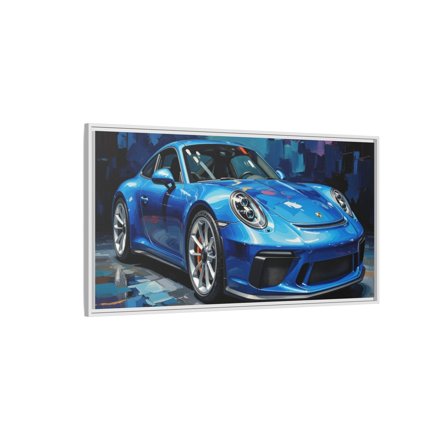 Blue Sports Car Matte Canvas Framed Print — Modern Automotive Wall Art