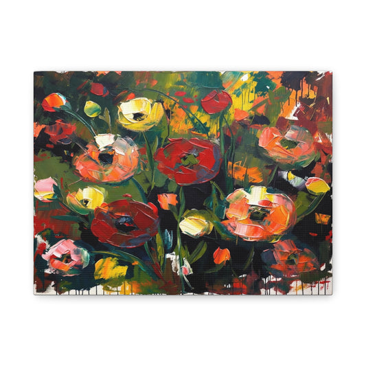 Bold Floral Abstract Canvas Print — Colorful Poppy Wall Art, Matte Stretched 1.25"