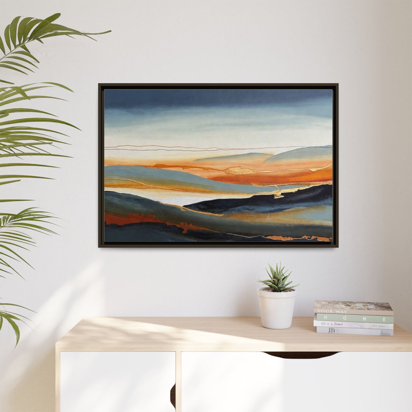 Framed Matte Canvas: Abstract Coastal Sunset Landscape Wall Art
