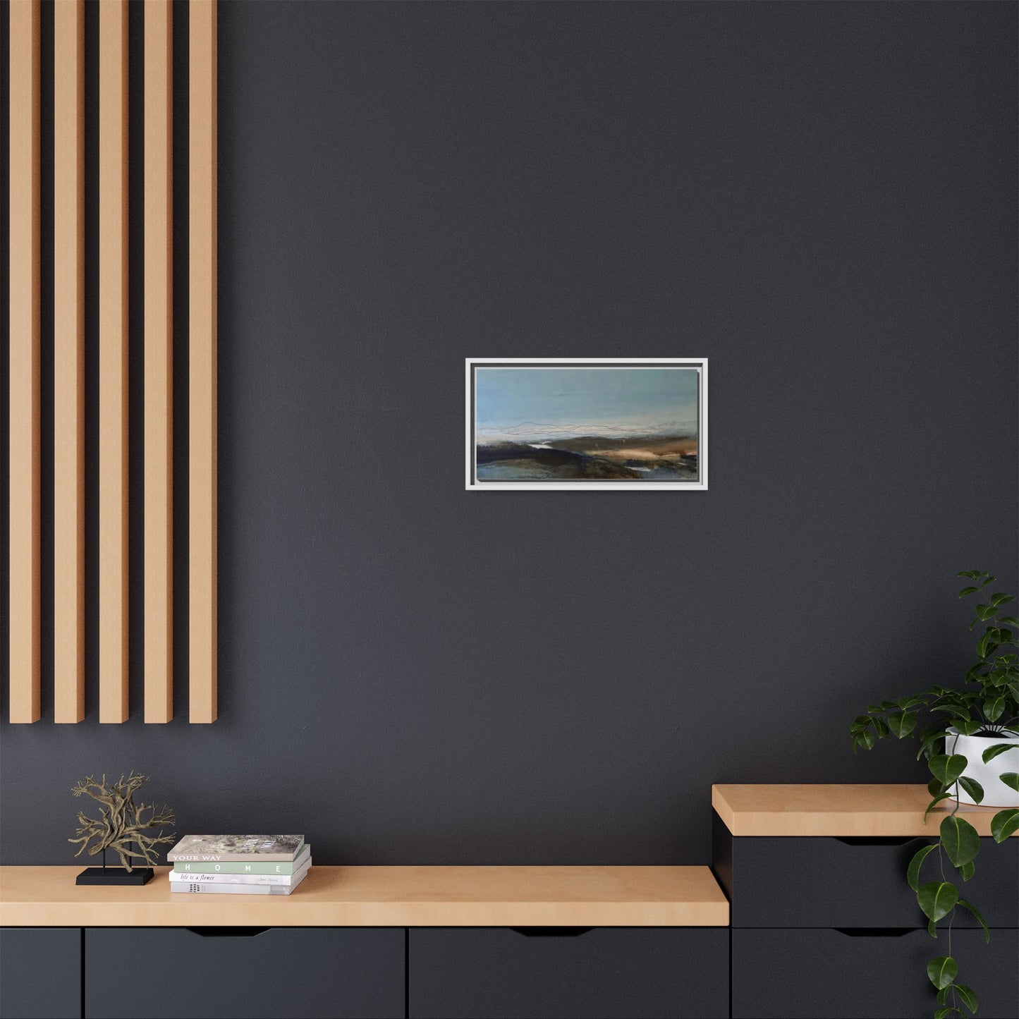 Framed Matte Canvas Wall Art — Serene Abstract Blue Landscape