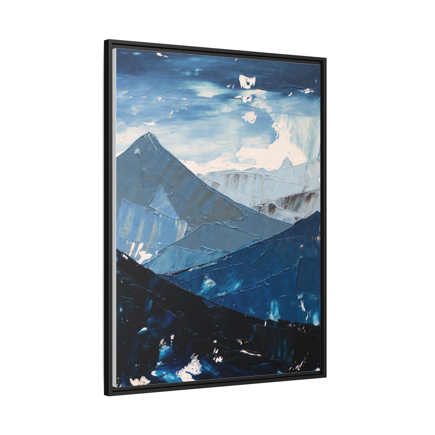Blue Mountain Landscape Matte Canvas Framed | Abstract Mountain Wall Art